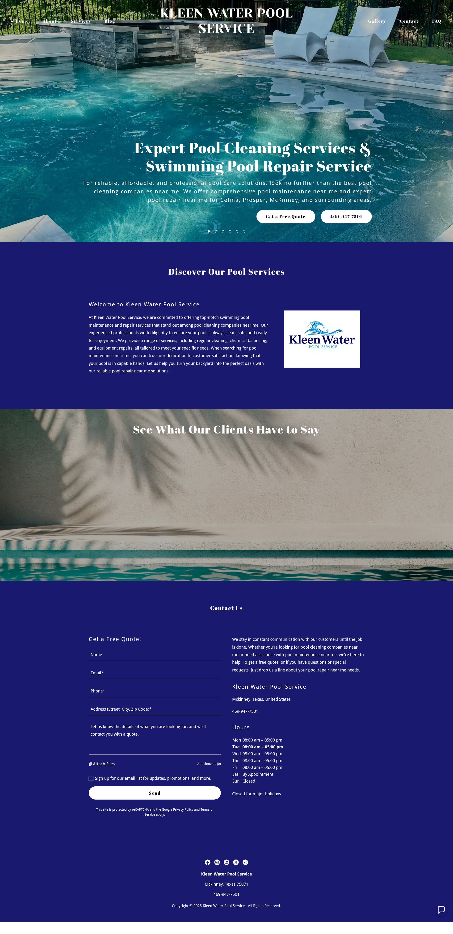 Screenshot of kleenwaterpoolservice.com
