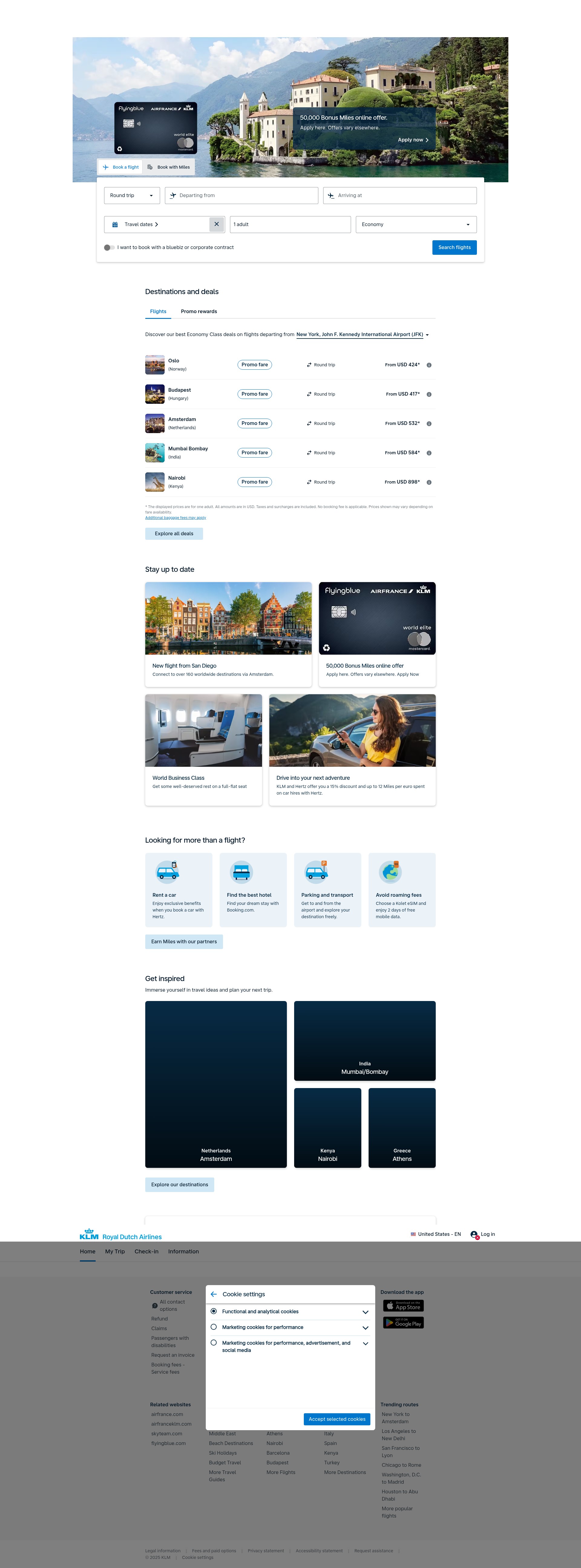 Screenshot of klm.com