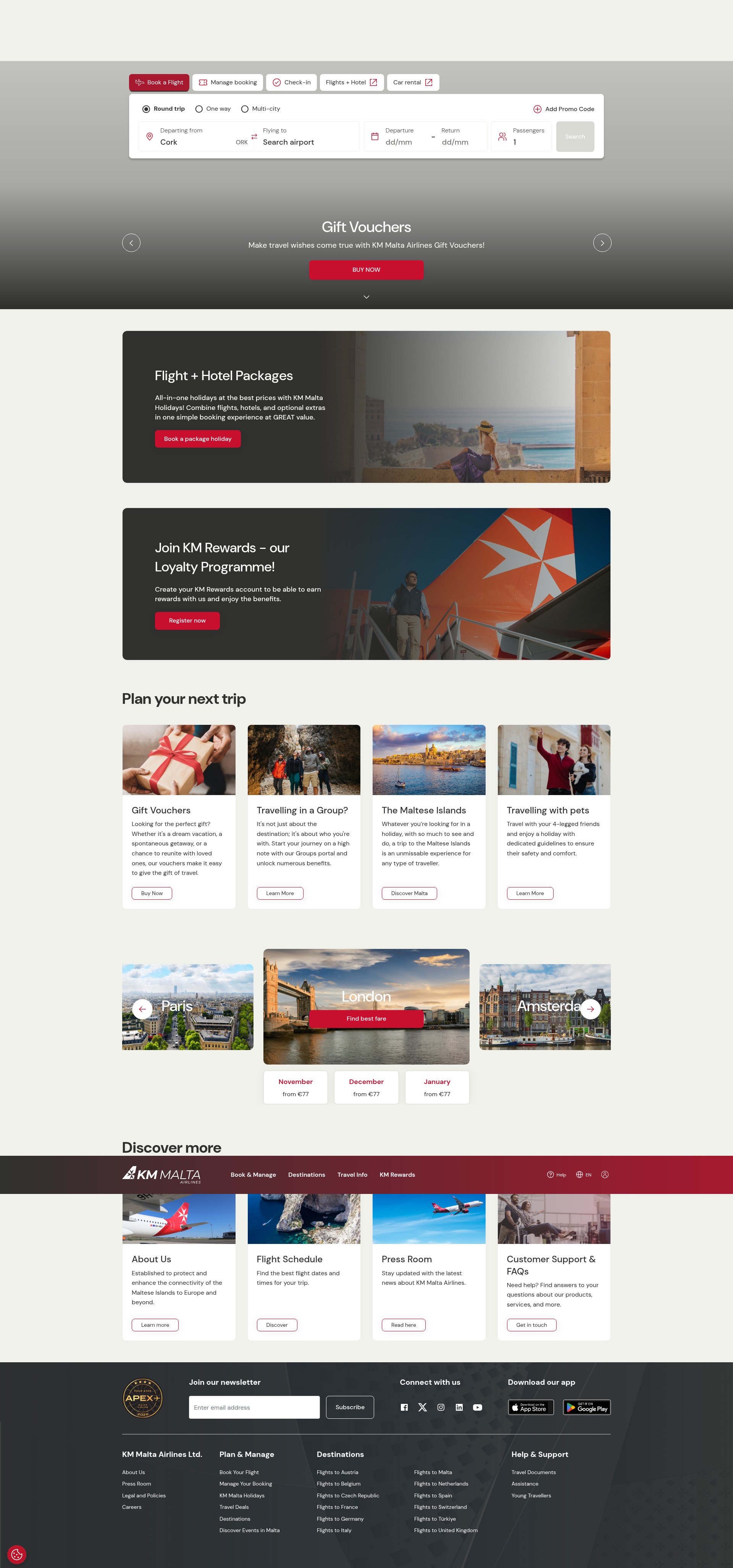 Screenshot of kmmaltairlines.com