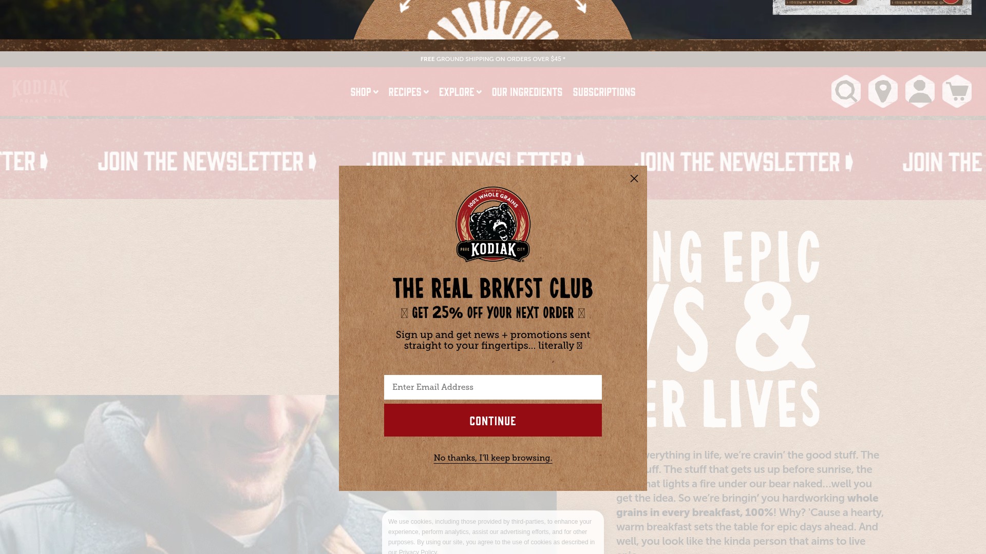 Screenshot of kodiakcakes.com