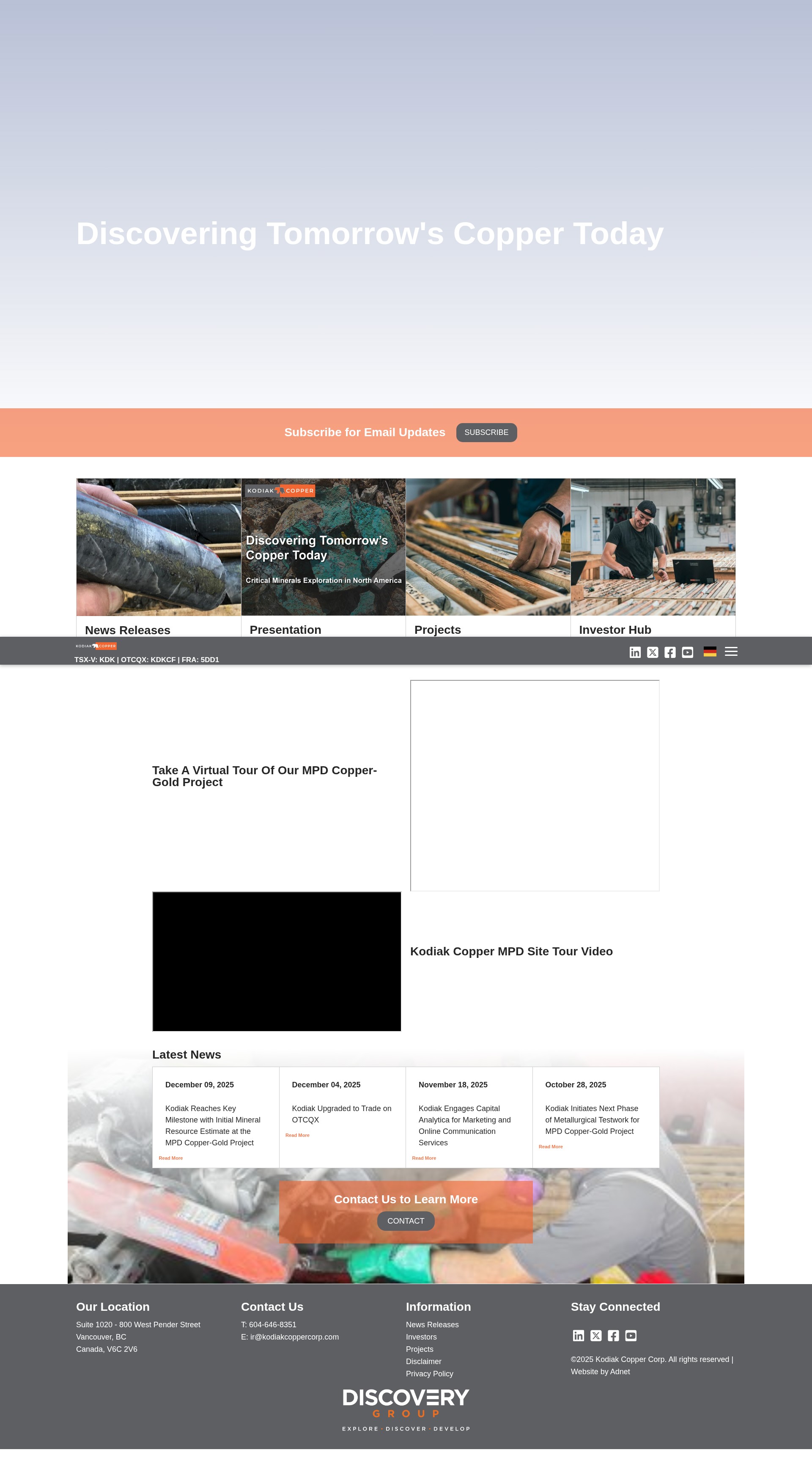 Screenshot of kodiakcoppercorp.com