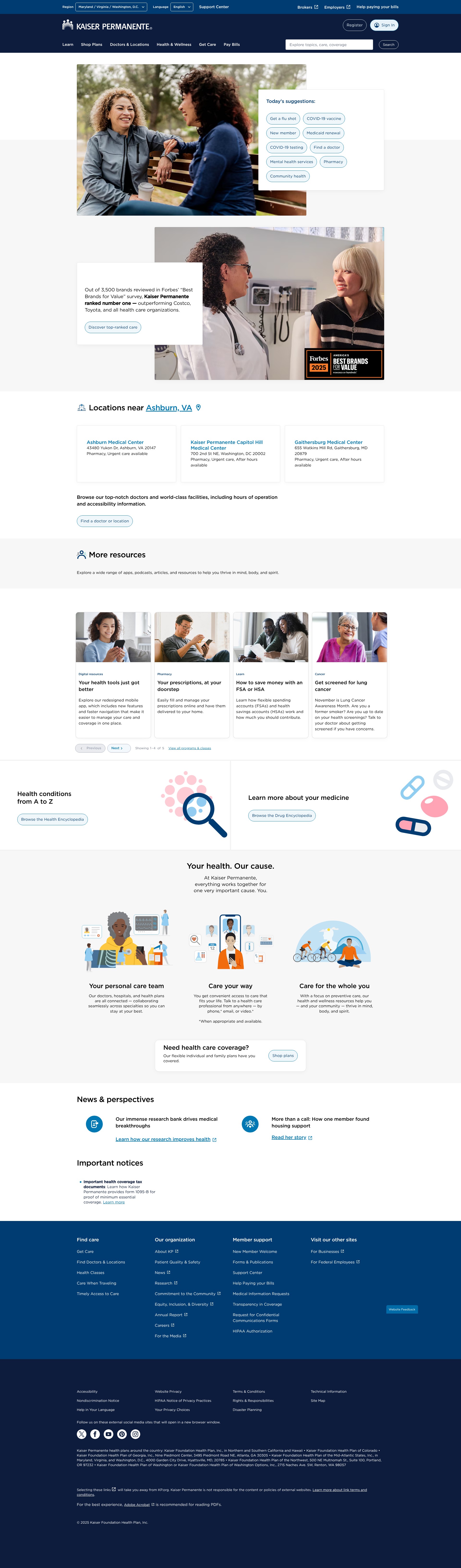 Screenshot of kp.org