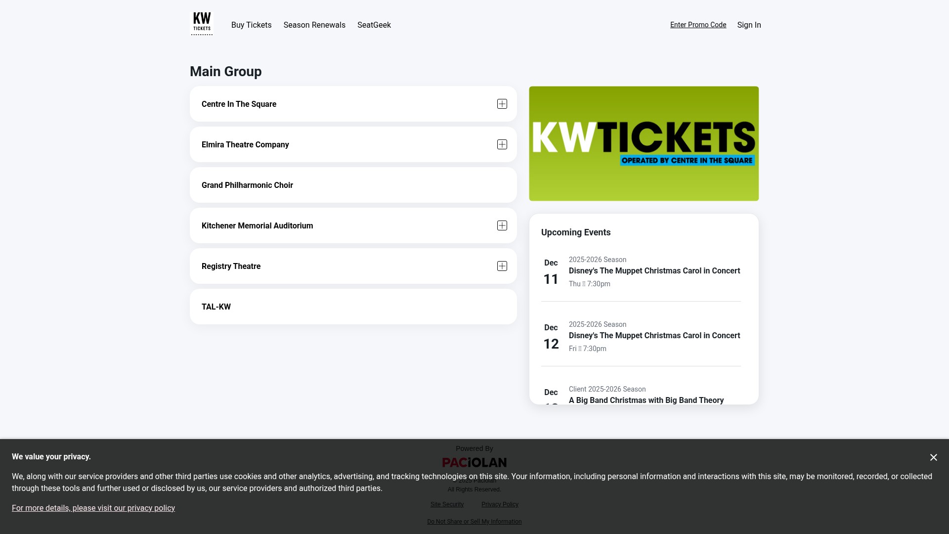 Screenshot of kwtickets.evenue.net