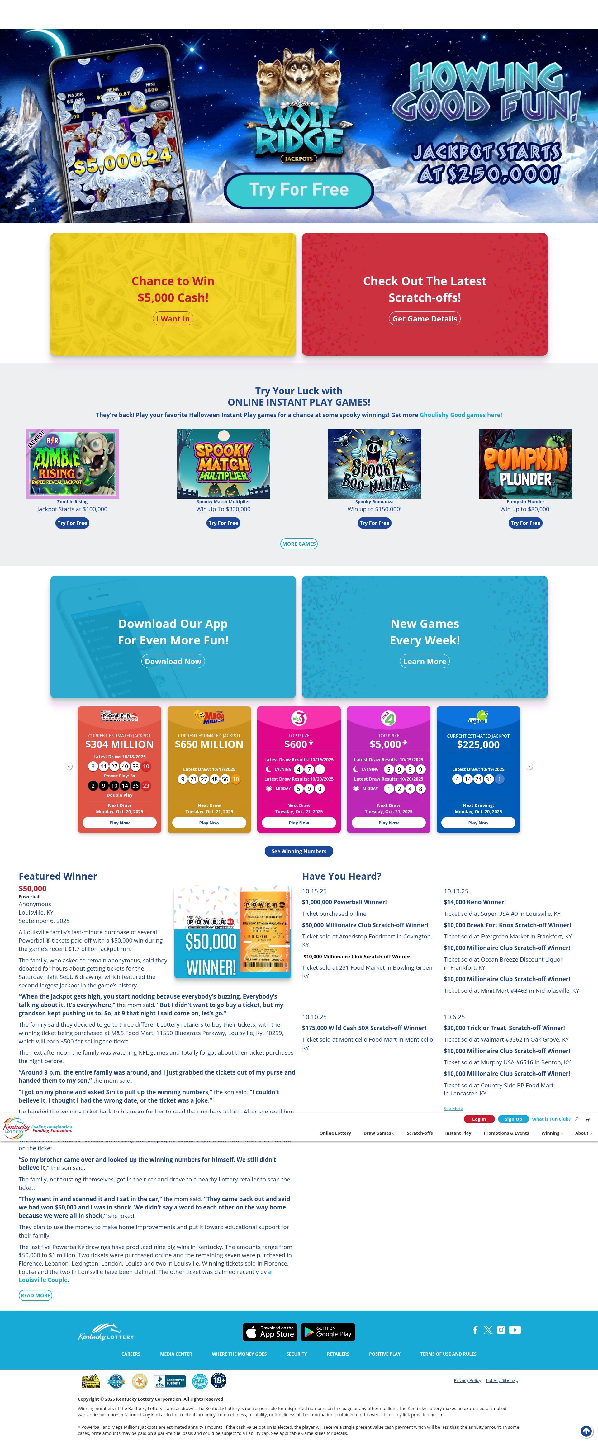 Screenshot of kylottery.com
