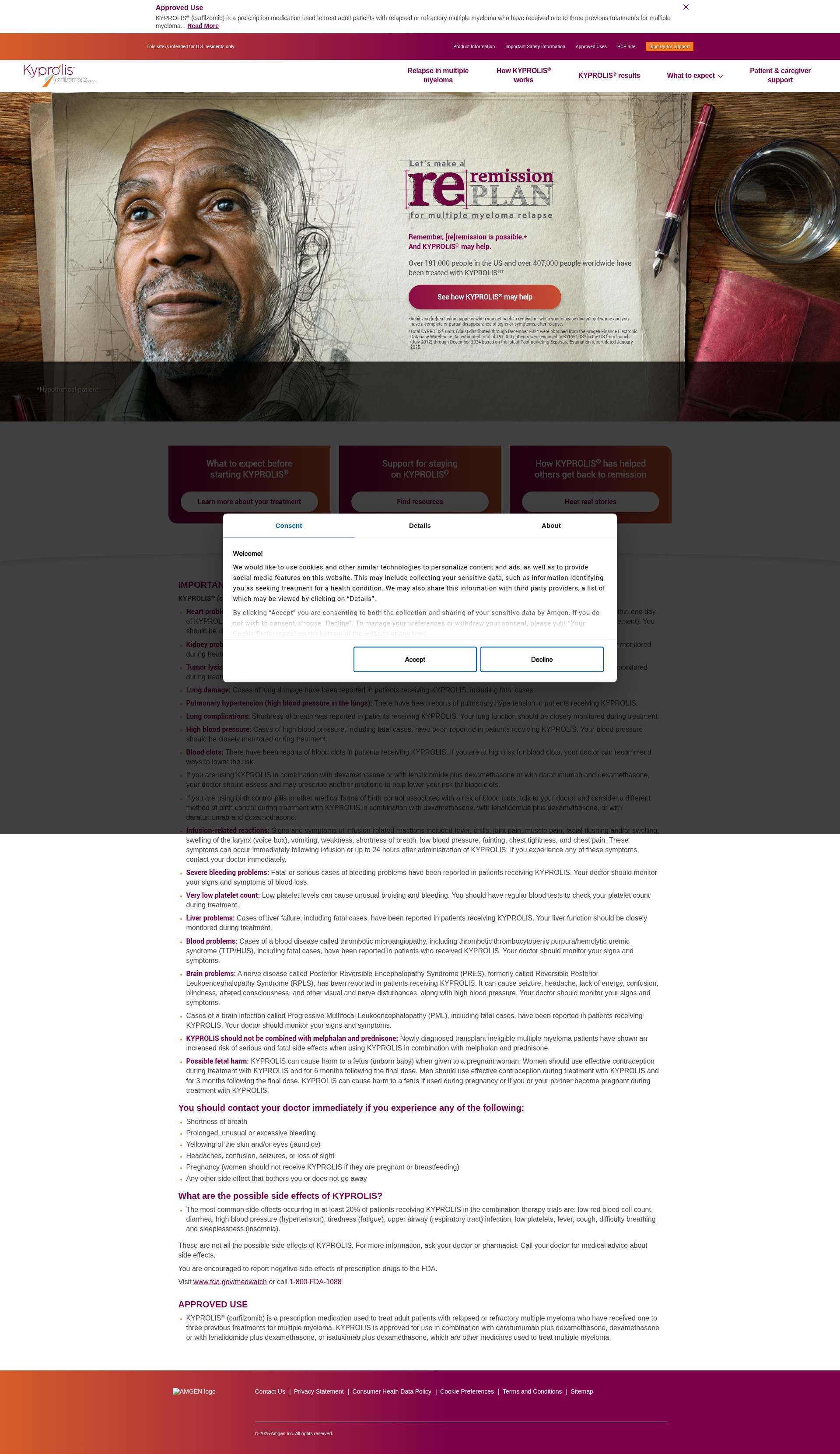 Screenshot of kyprolis.com