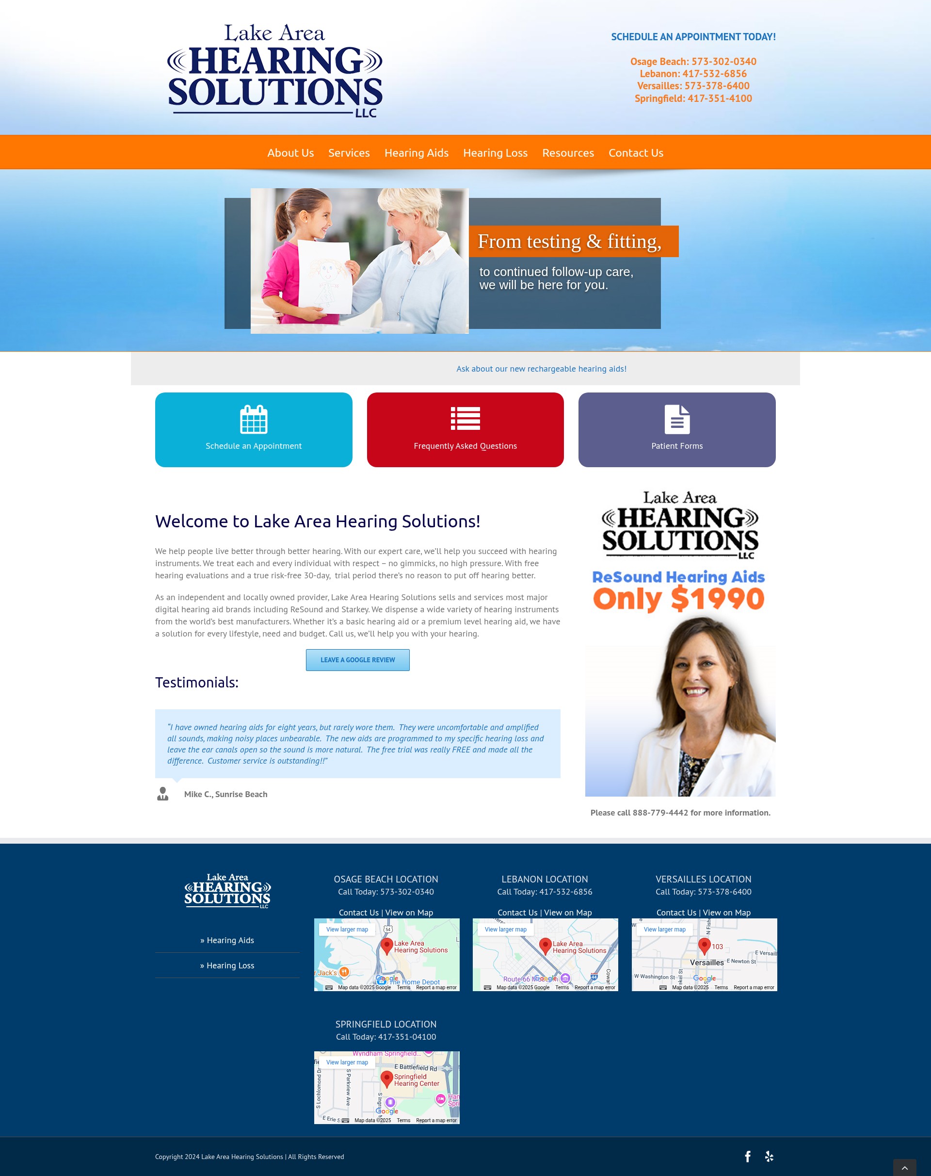 Screenshot of lakeareahearingsolutions.com