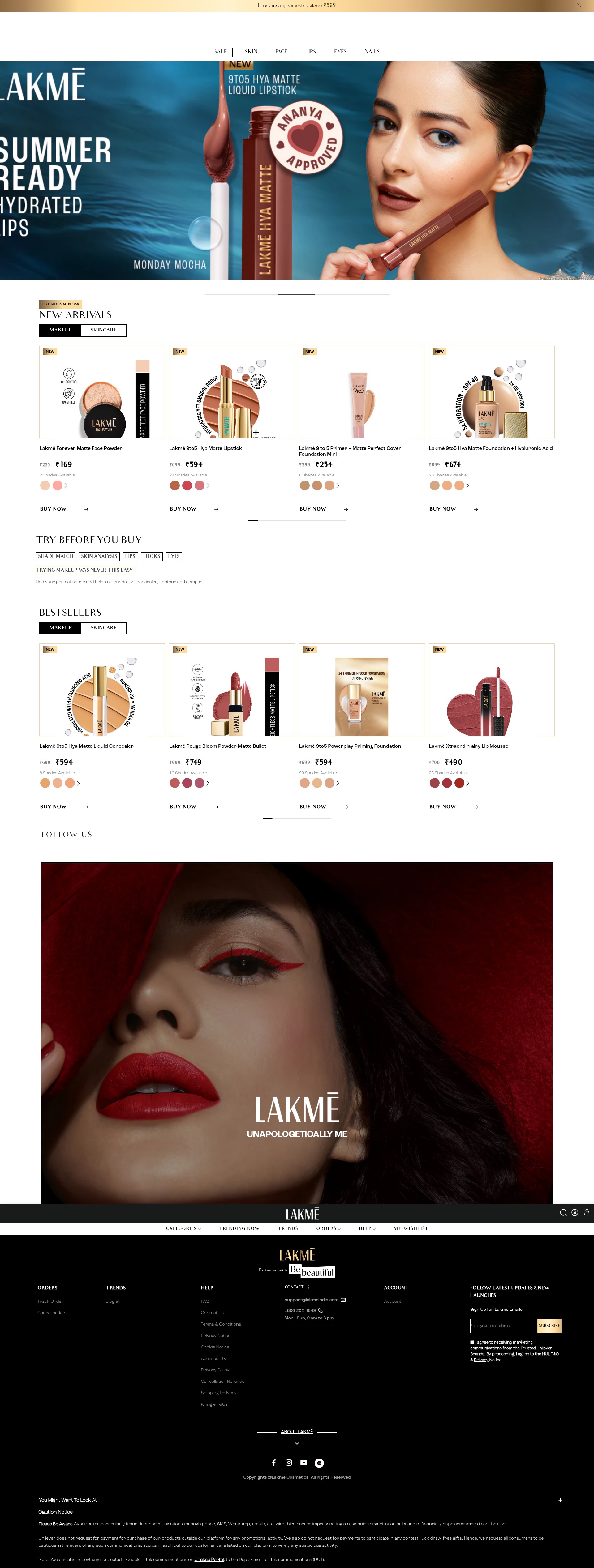 Screenshot of lakmeindia.com
