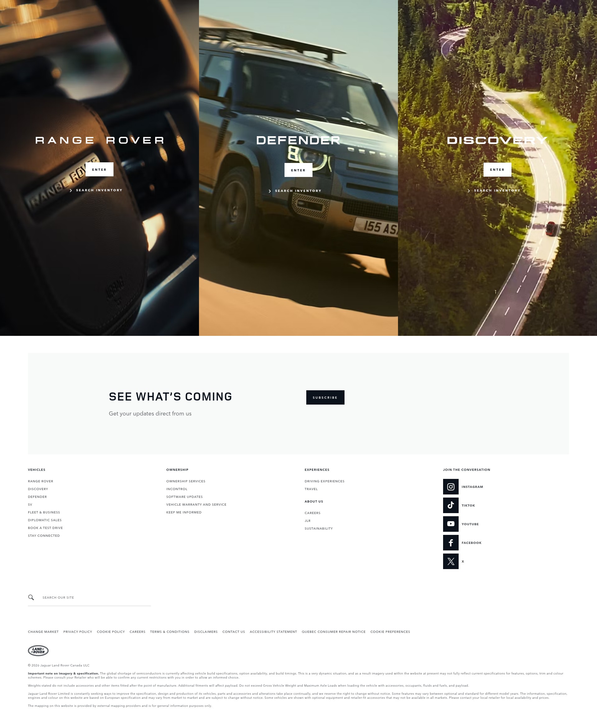 Screenshot of landrover.ca