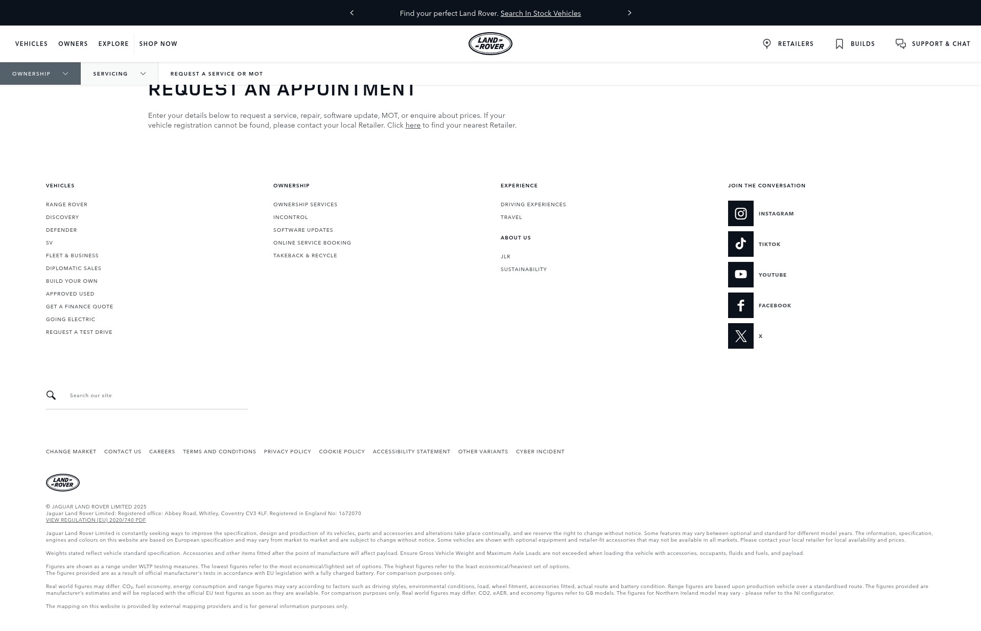 Screenshot of landrover.co.uk