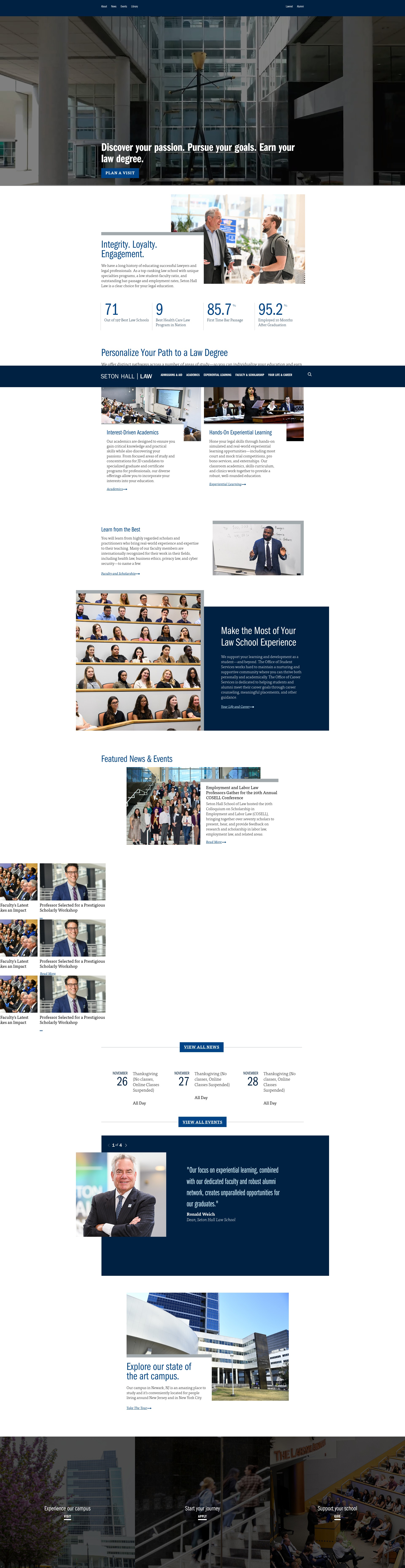 Screenshot of law.shu.edu