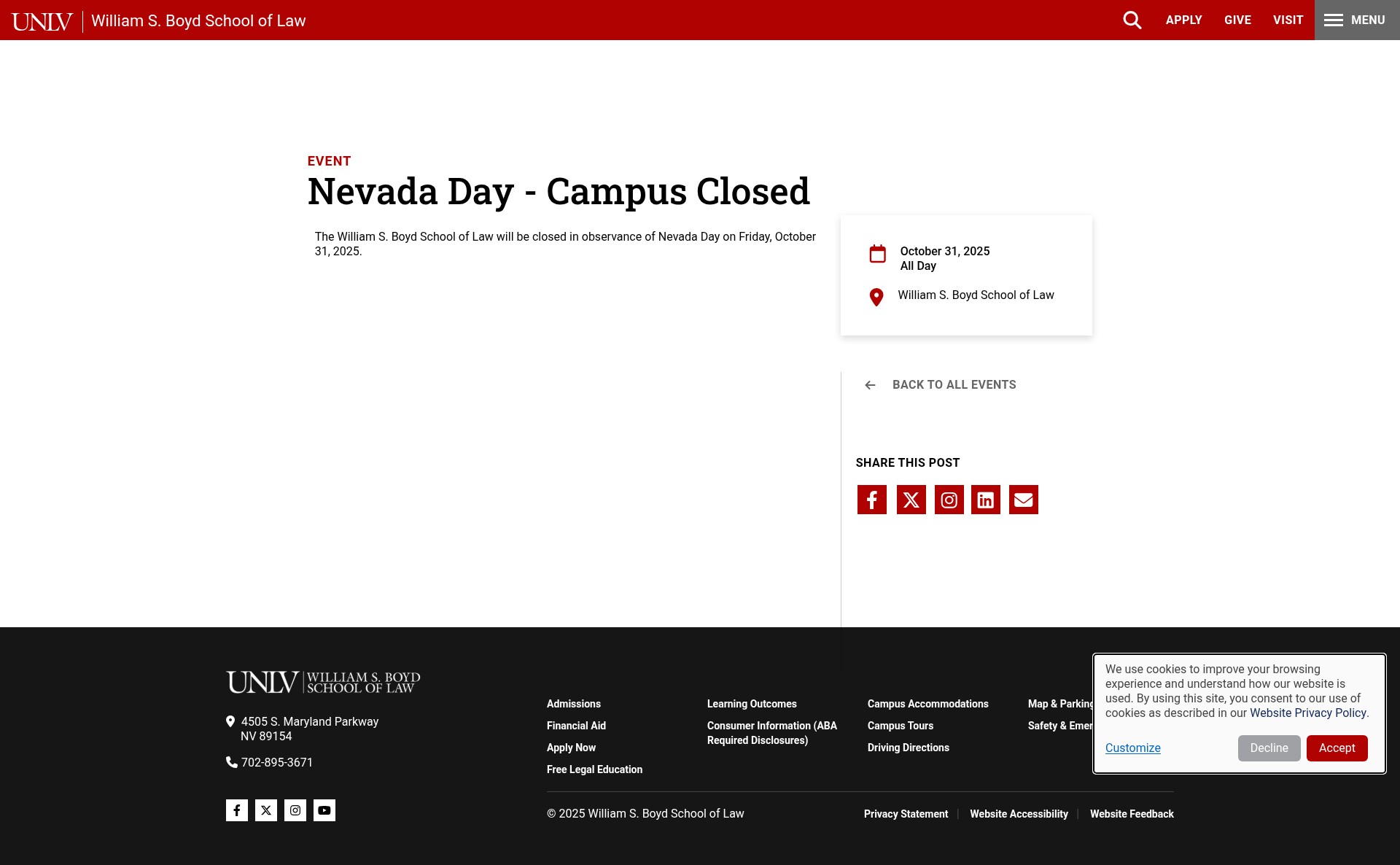Screenshot of law.unlv.edu