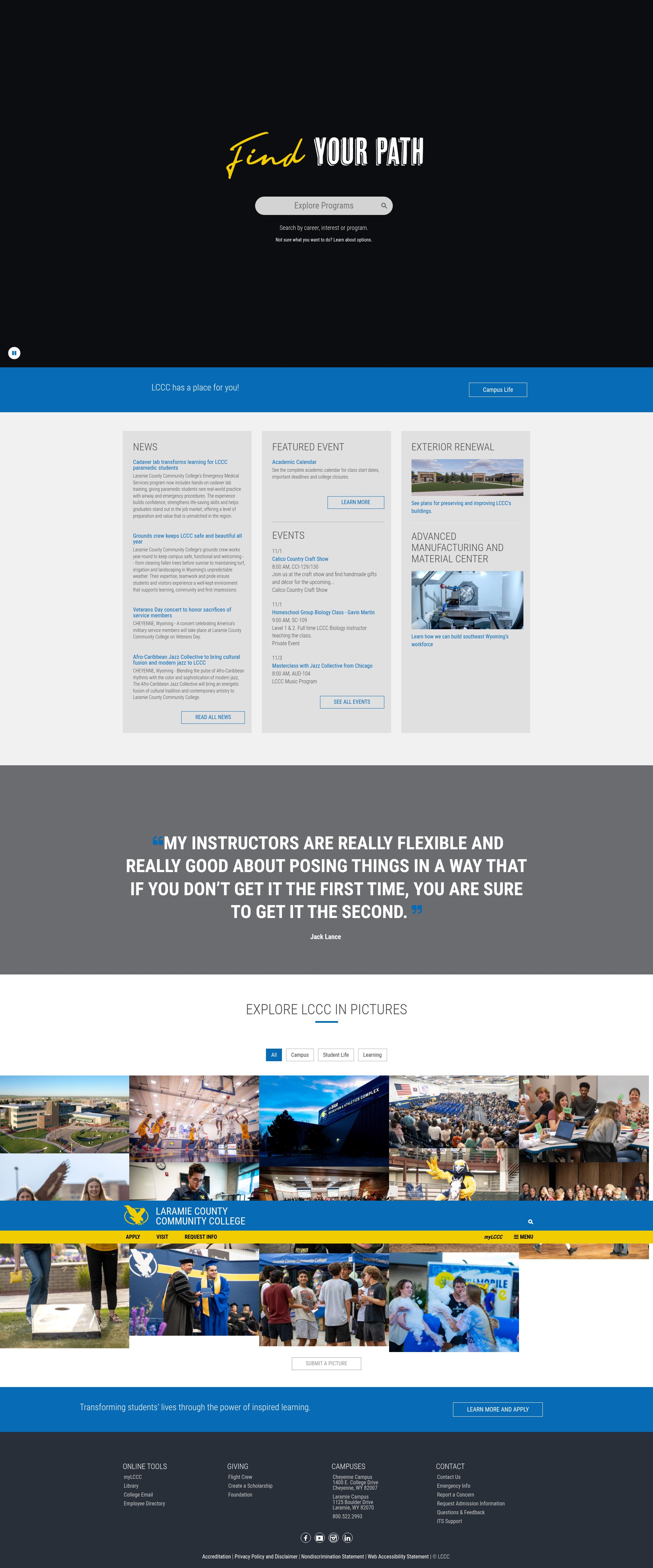 Screenshot of lccc.wy.edu