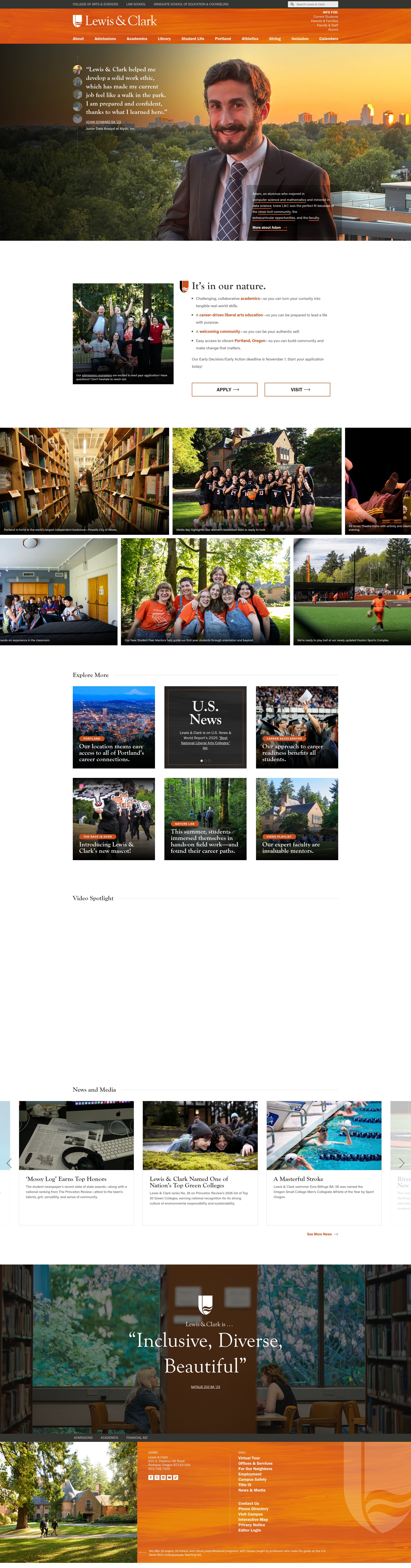 Screenshot of lclark.edu