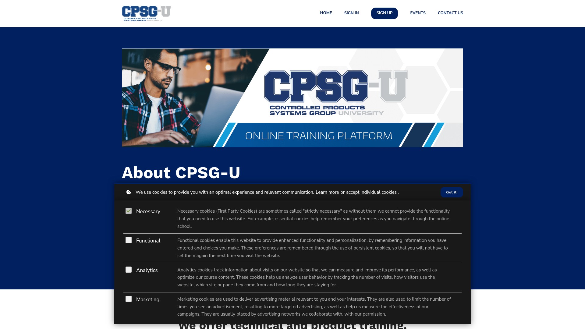 Screenshot of learning.cpsgu.com