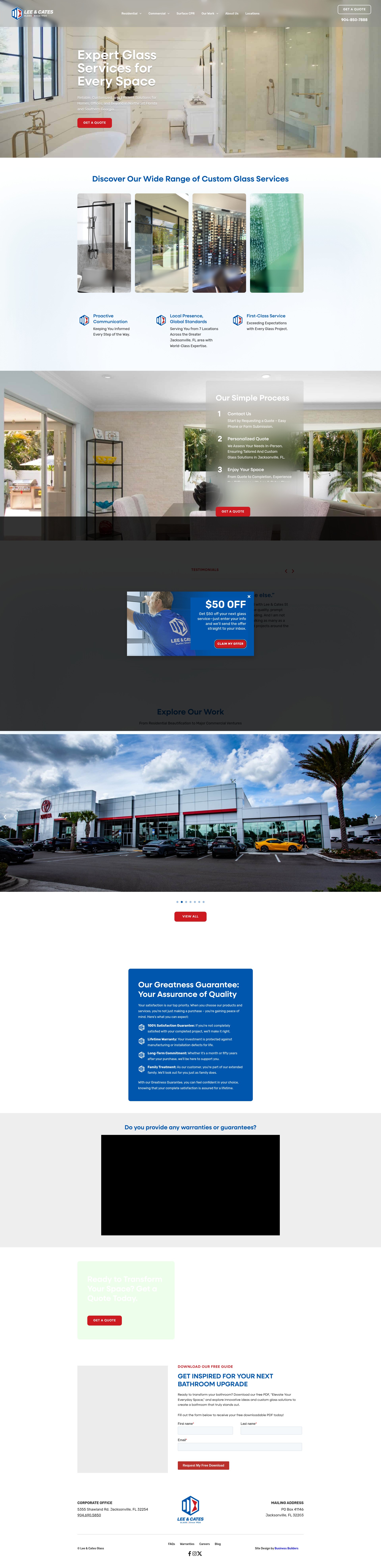 Screenshot of leeandcatesglass.com