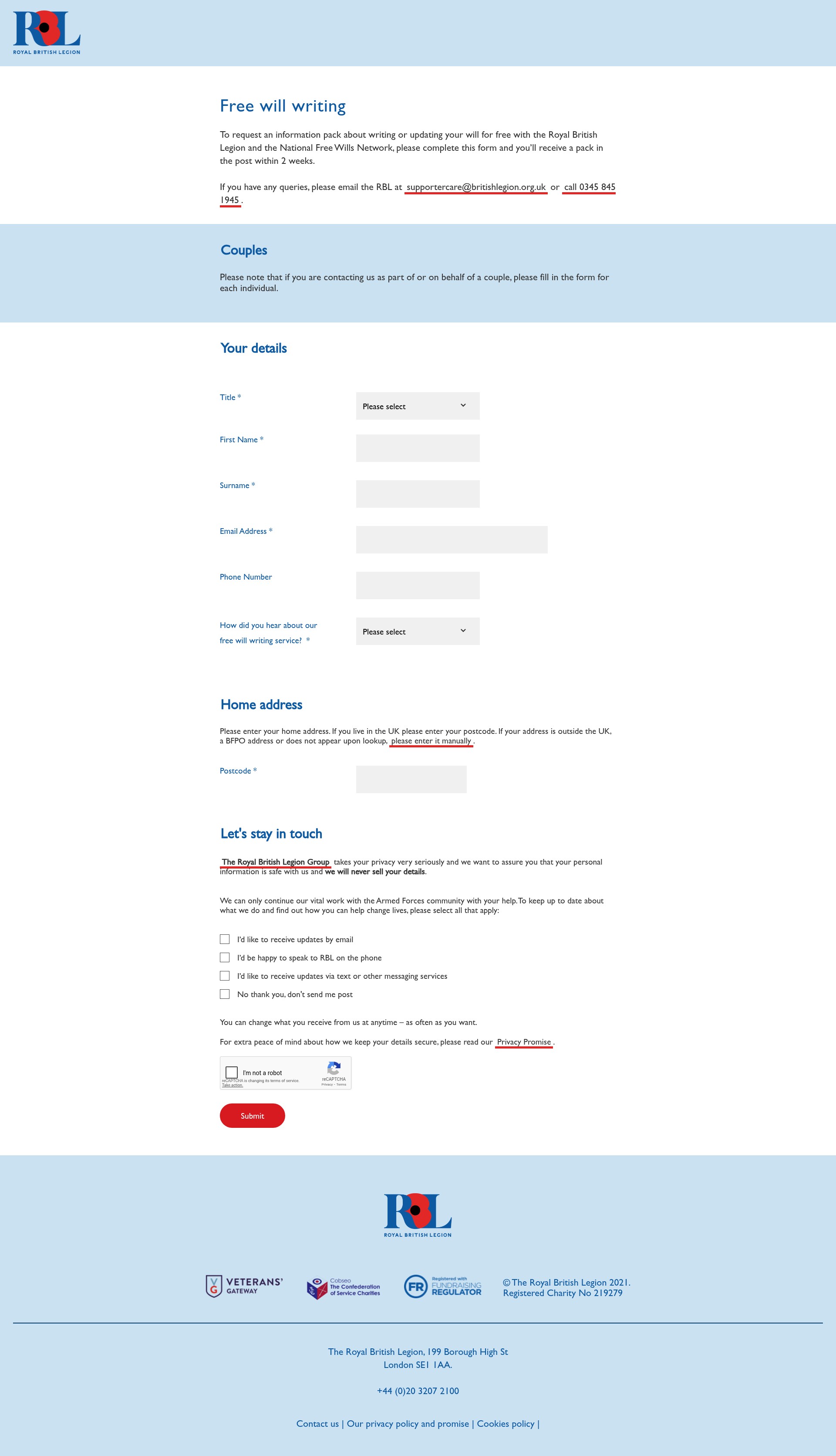 Screenshot of legacies.britishlegion.org.uk