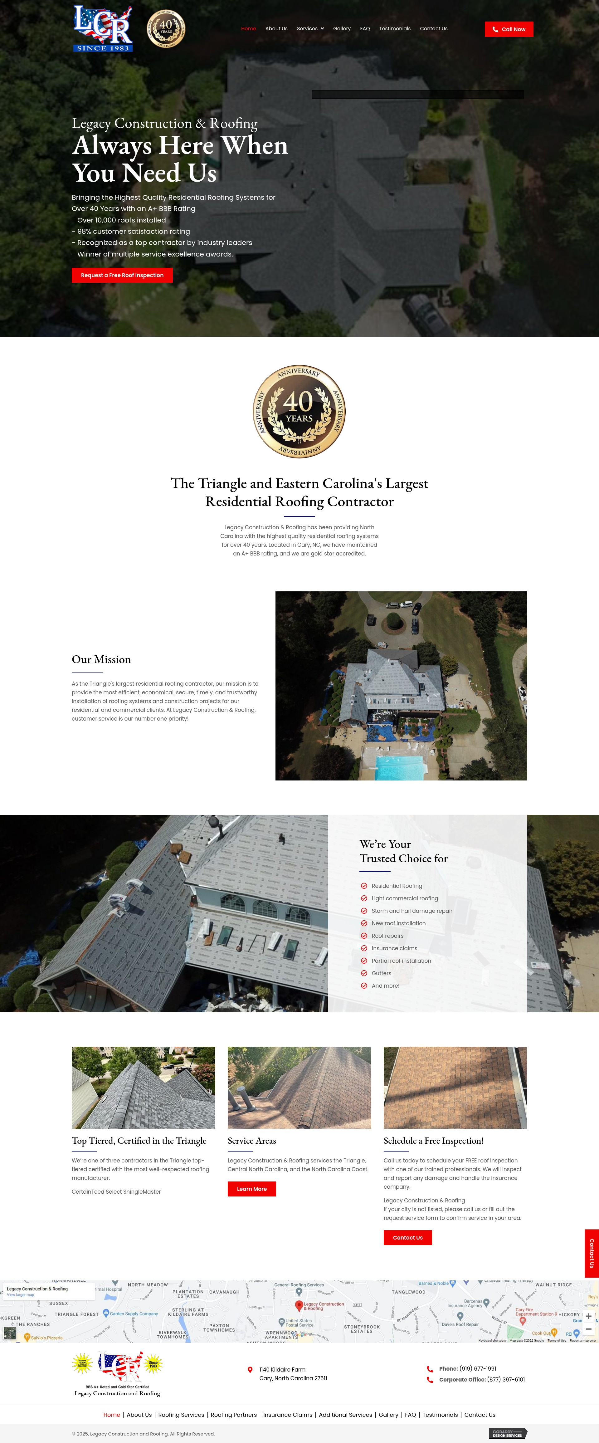 Screenshot of legacyconstructionroofing.com
