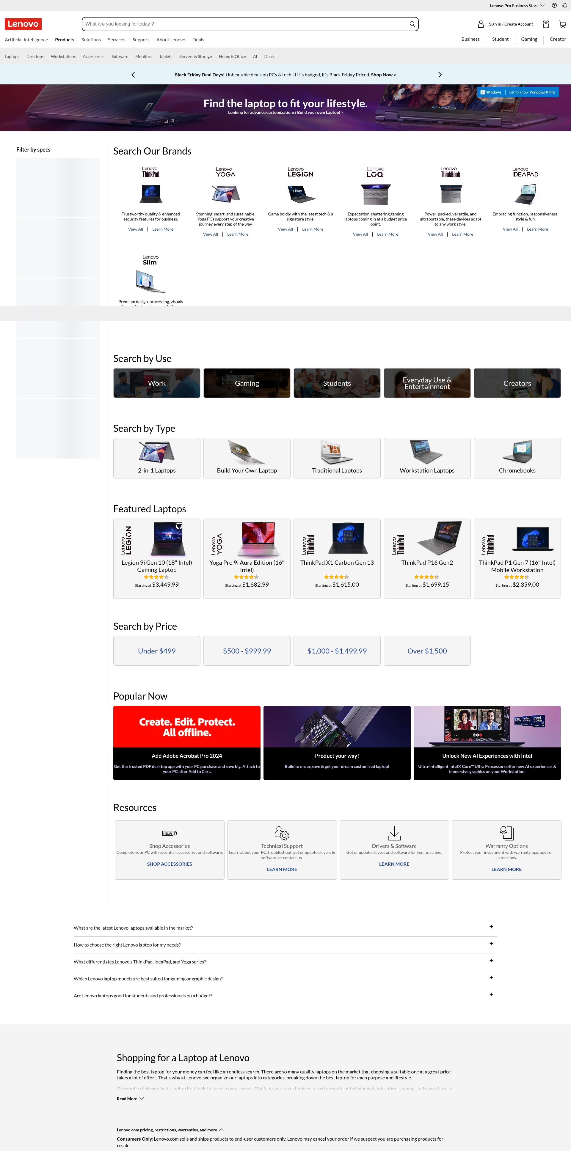 Screenshot of lenovo.com