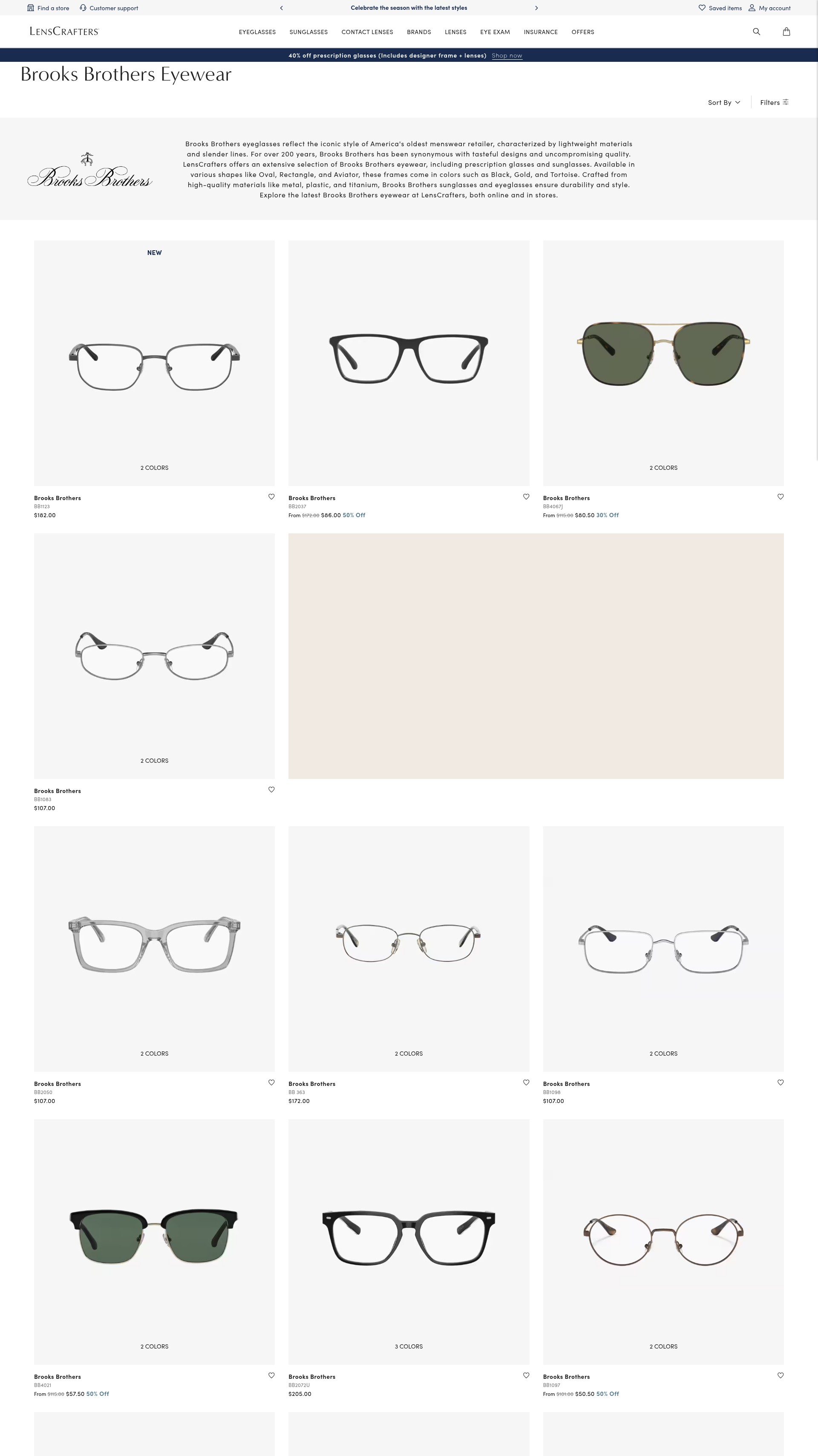 Screenshot of lenscrafters.com