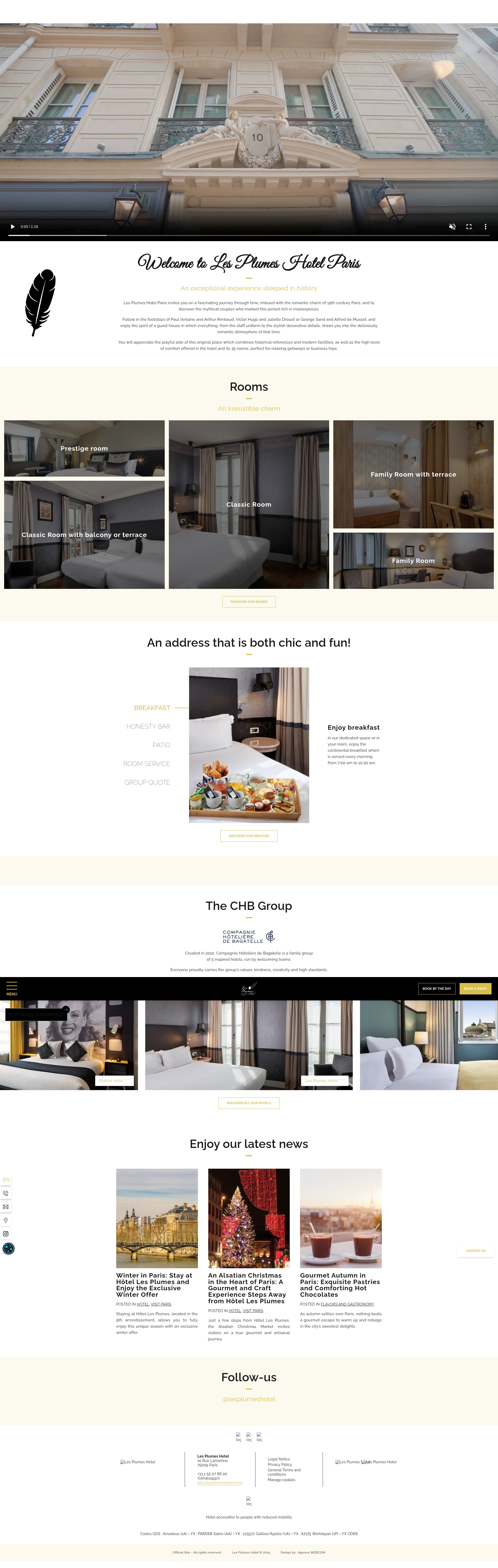 Screenshot of lesplumeshotel.com