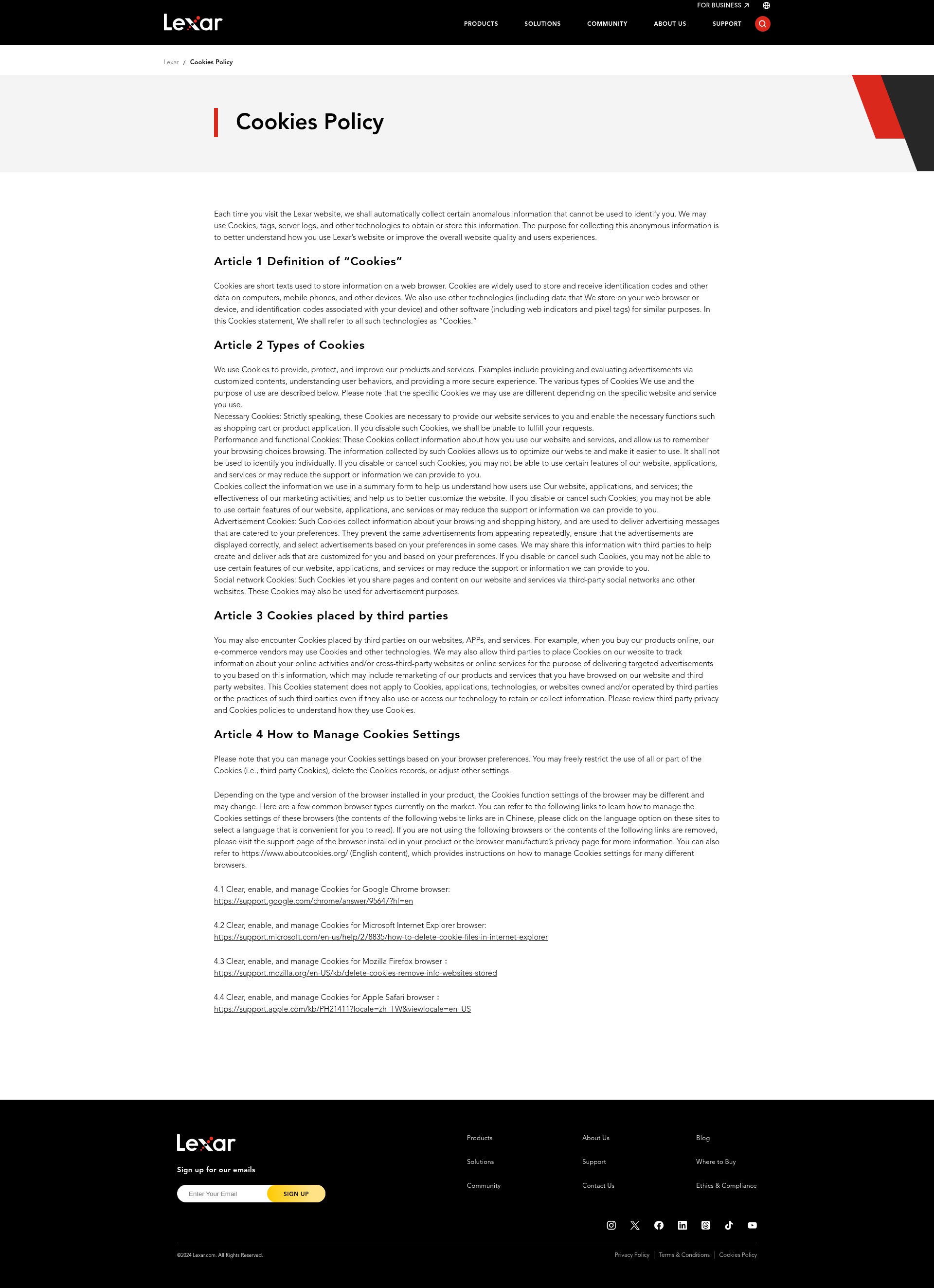 Screenshot of lexar.com