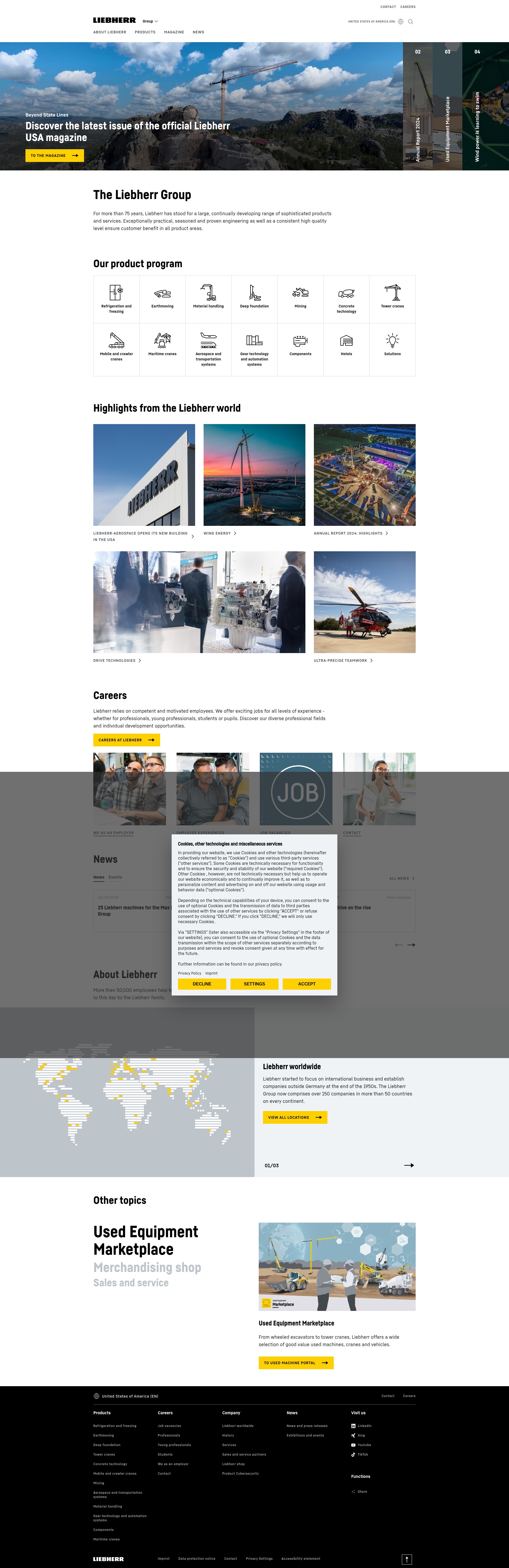 Screenshot of liebherr.com