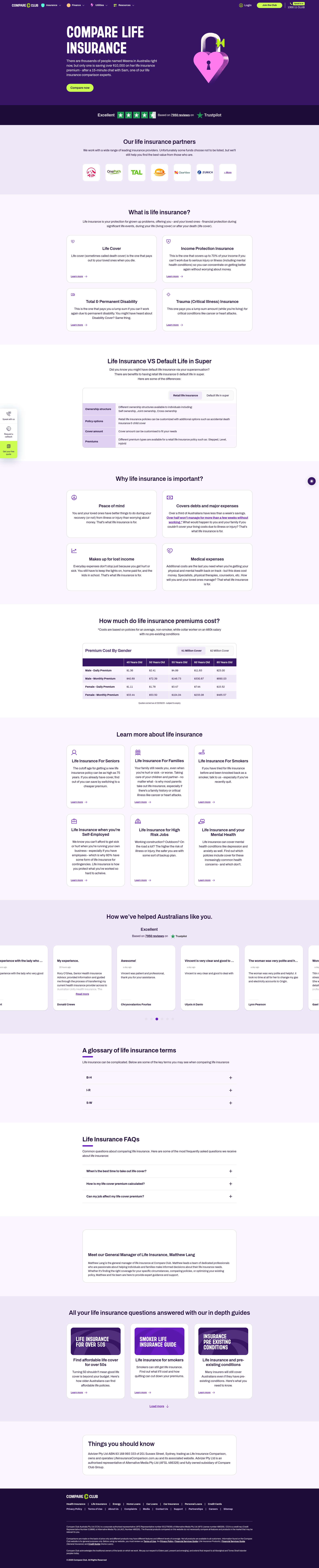 Screenshot of lifeinsurancecomparison.com.au