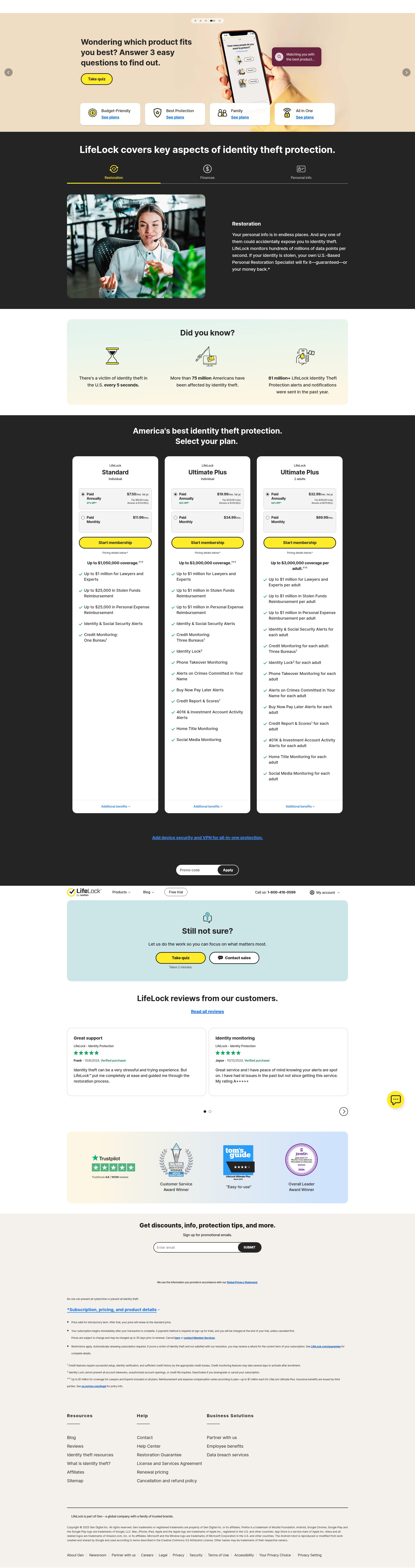 Screenshot of lifelock.norton.com
