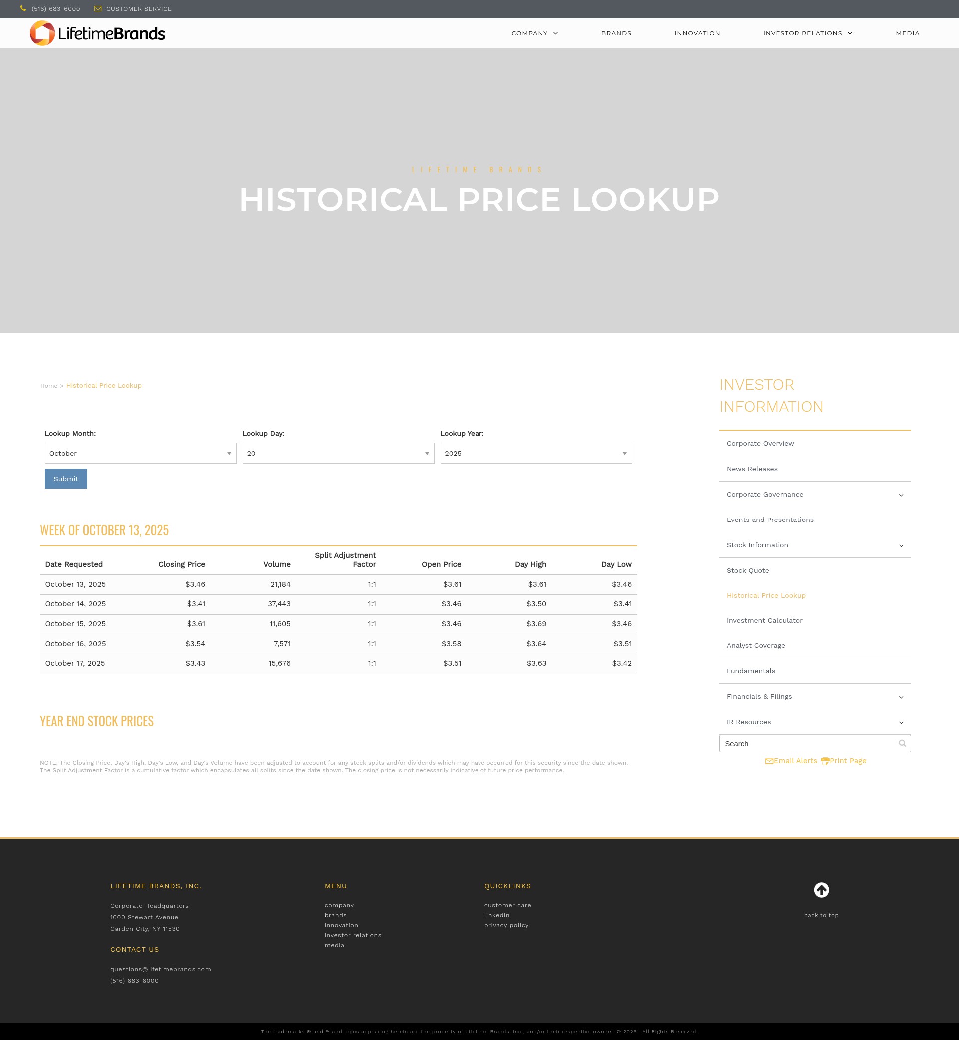 Screenshot of lifetimebrands.com