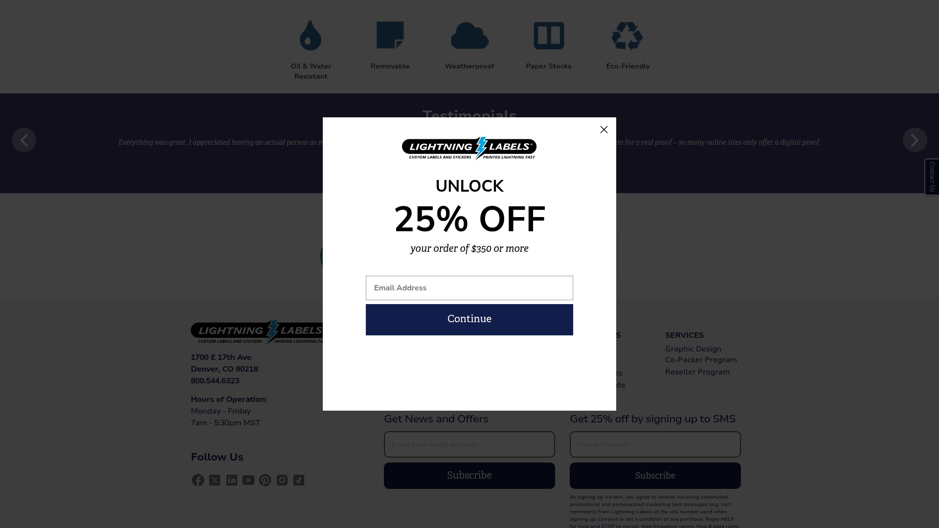 Screenshot of lightninglabels.com