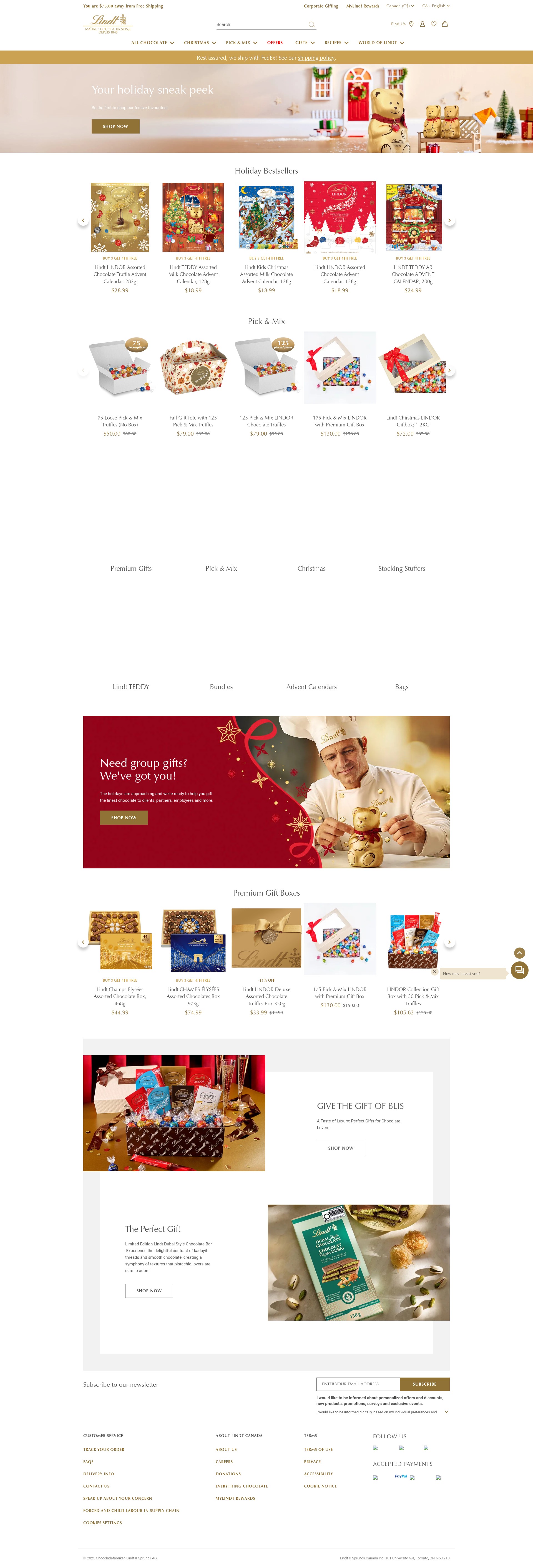 Screenshot of lindt.ca