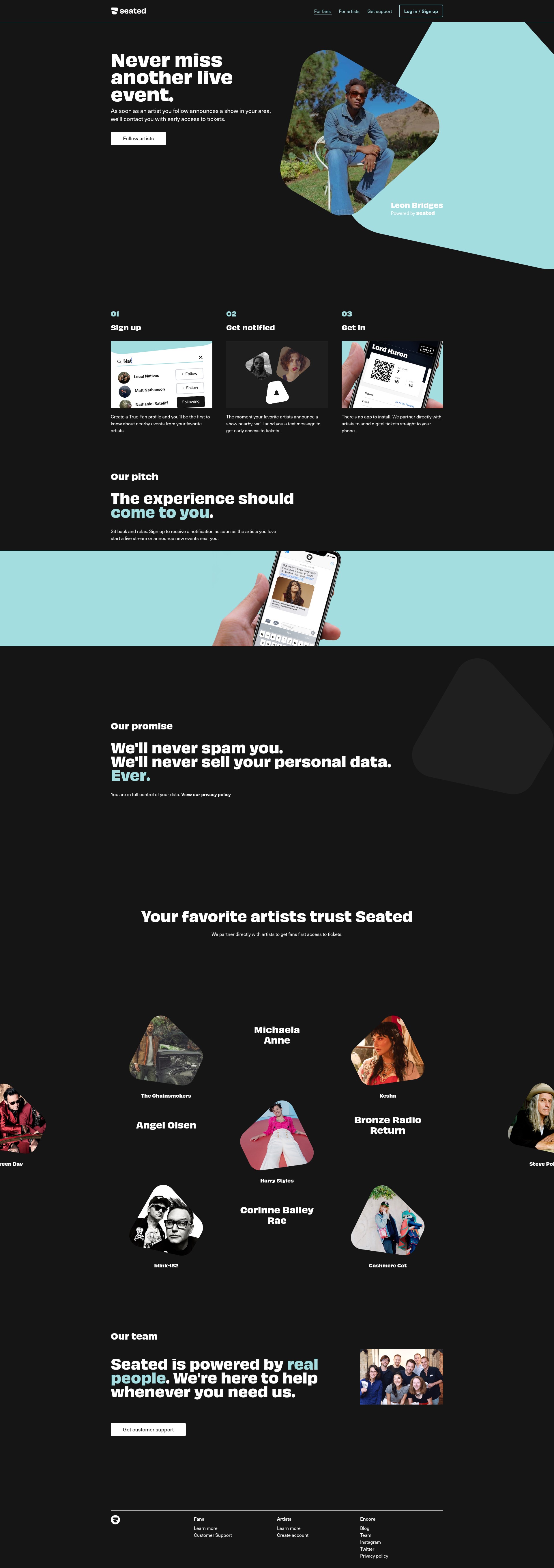 Screenshot of link.seated.com