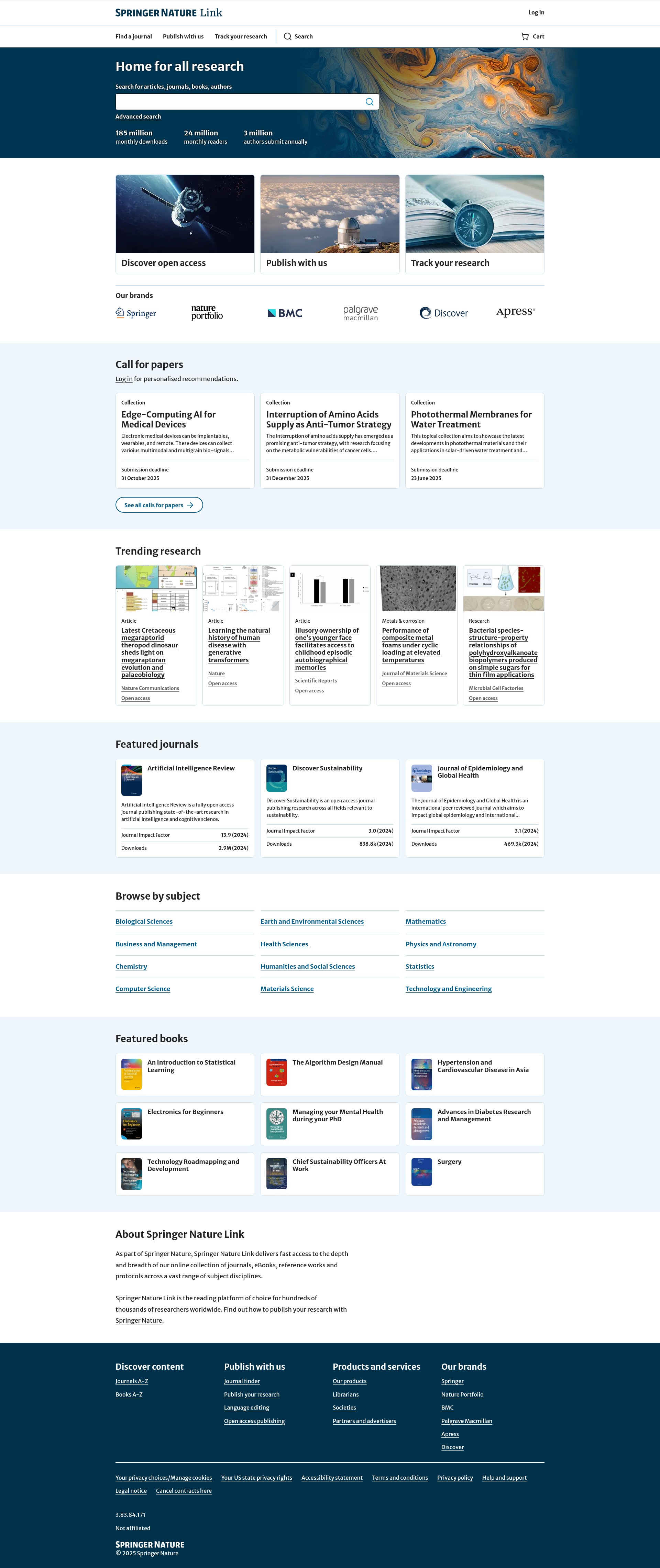 Screenshot of link.springer.com