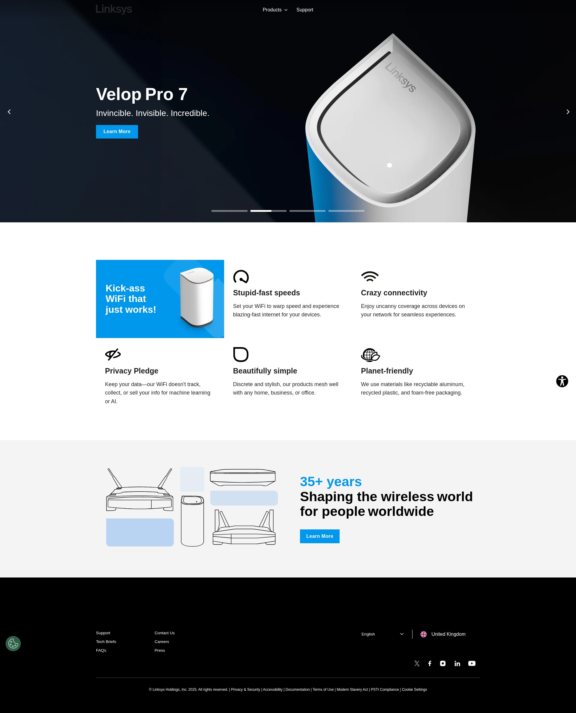 Screenshot of linksys.com