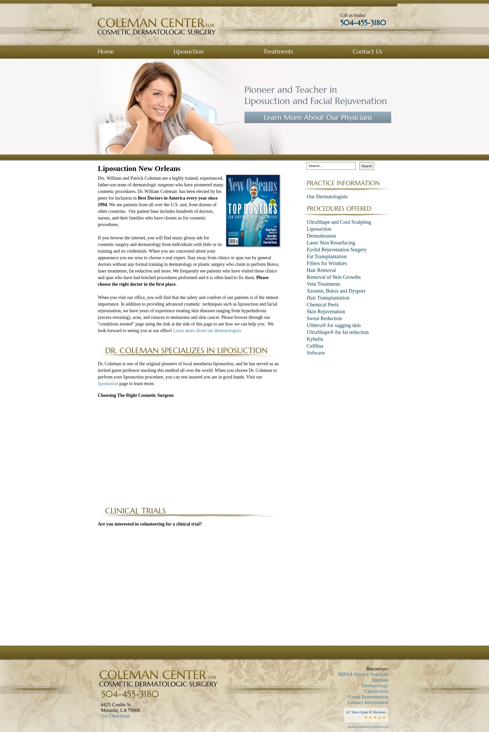 Screenshot of liposuctionneworleans.com