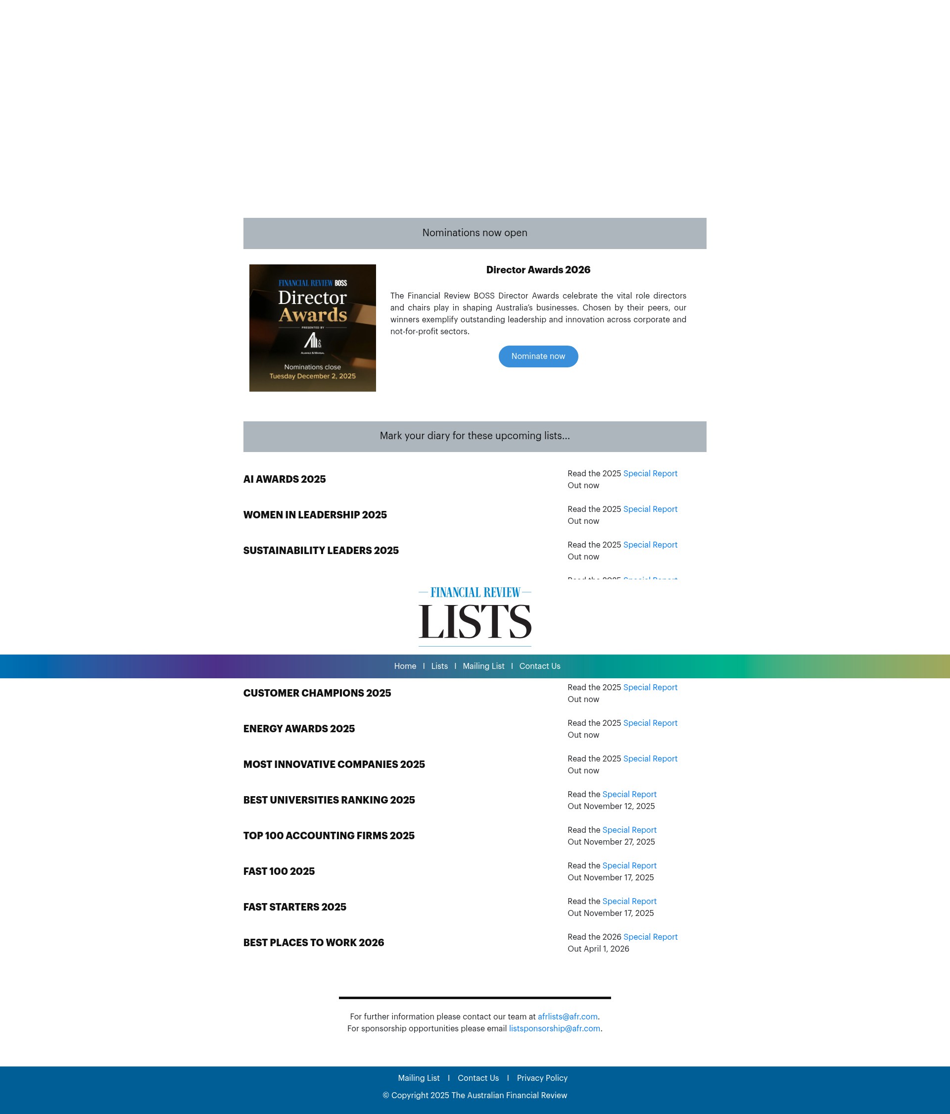 Screenshot of lists.afr.com