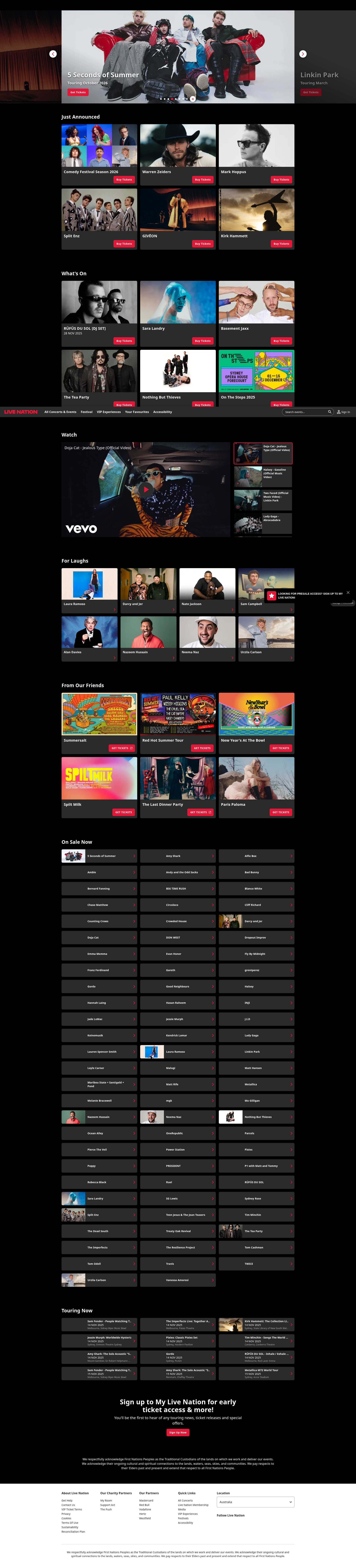 Screenshot of livenation.com.au