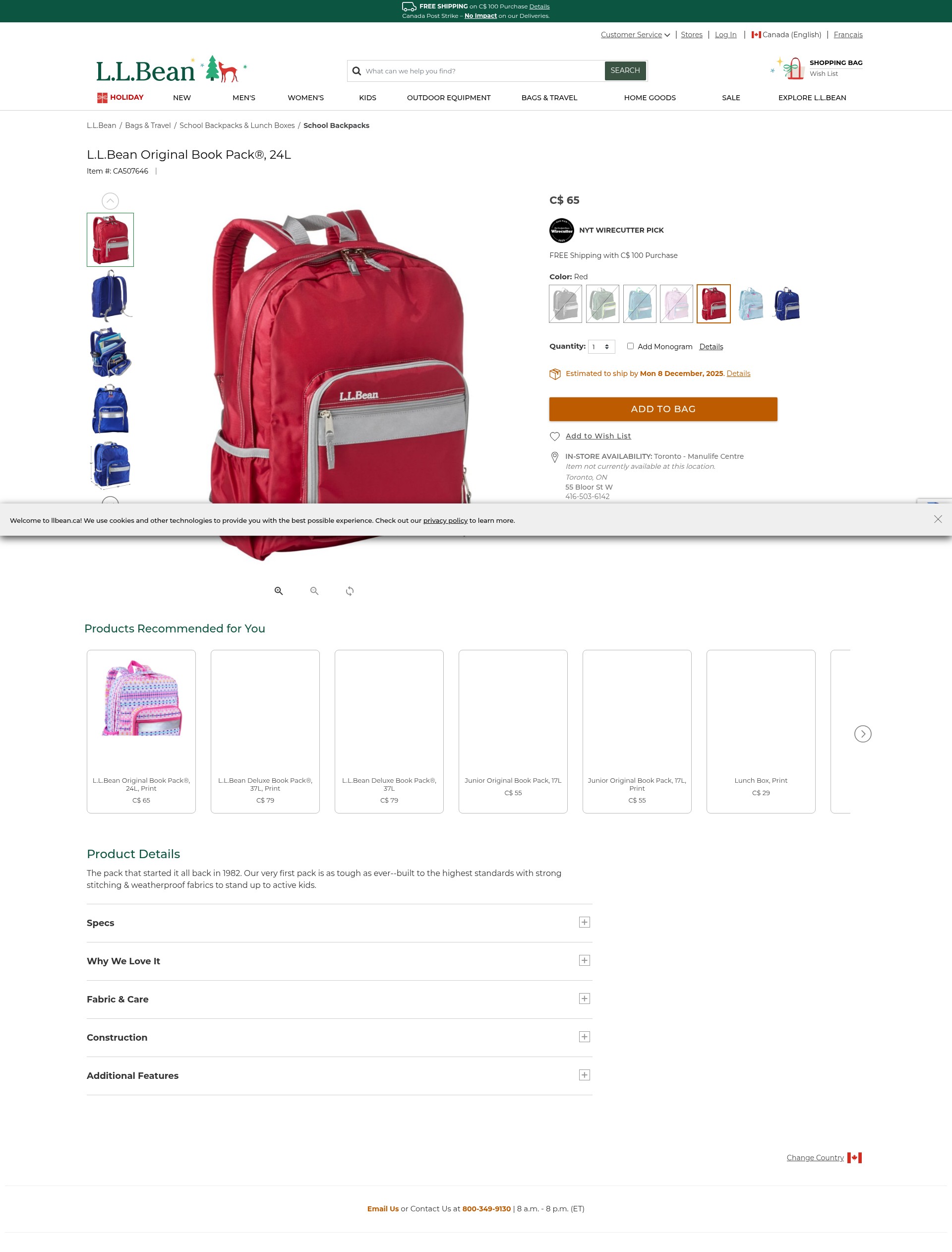 Screenshot of llbean.ca