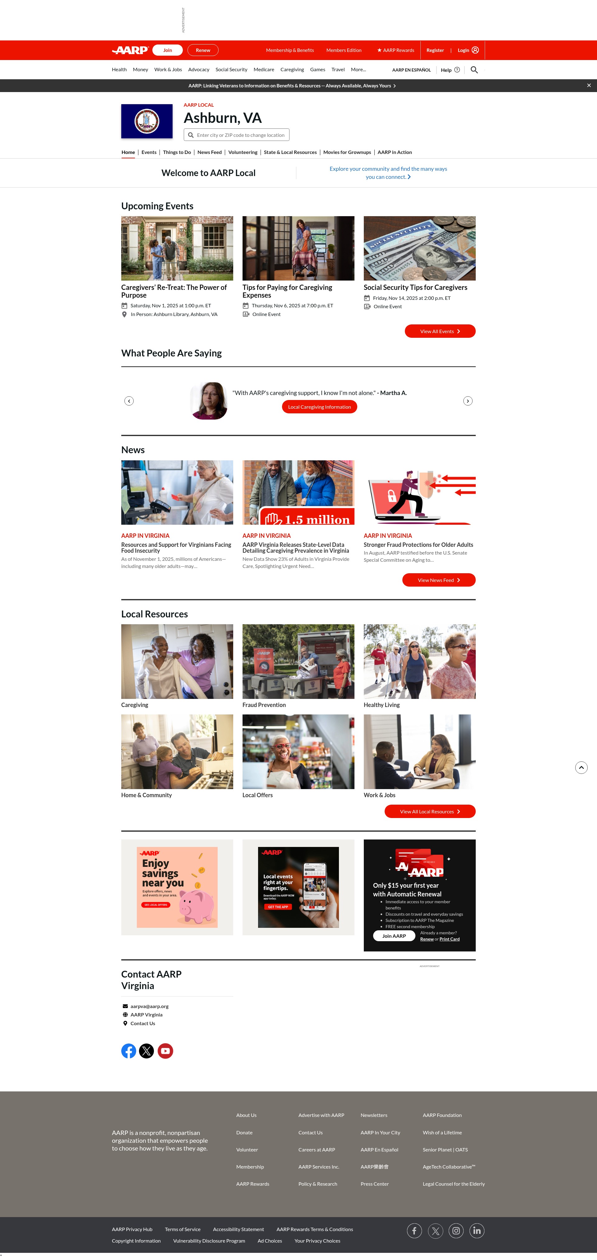 Screenshot of local.aarp.org