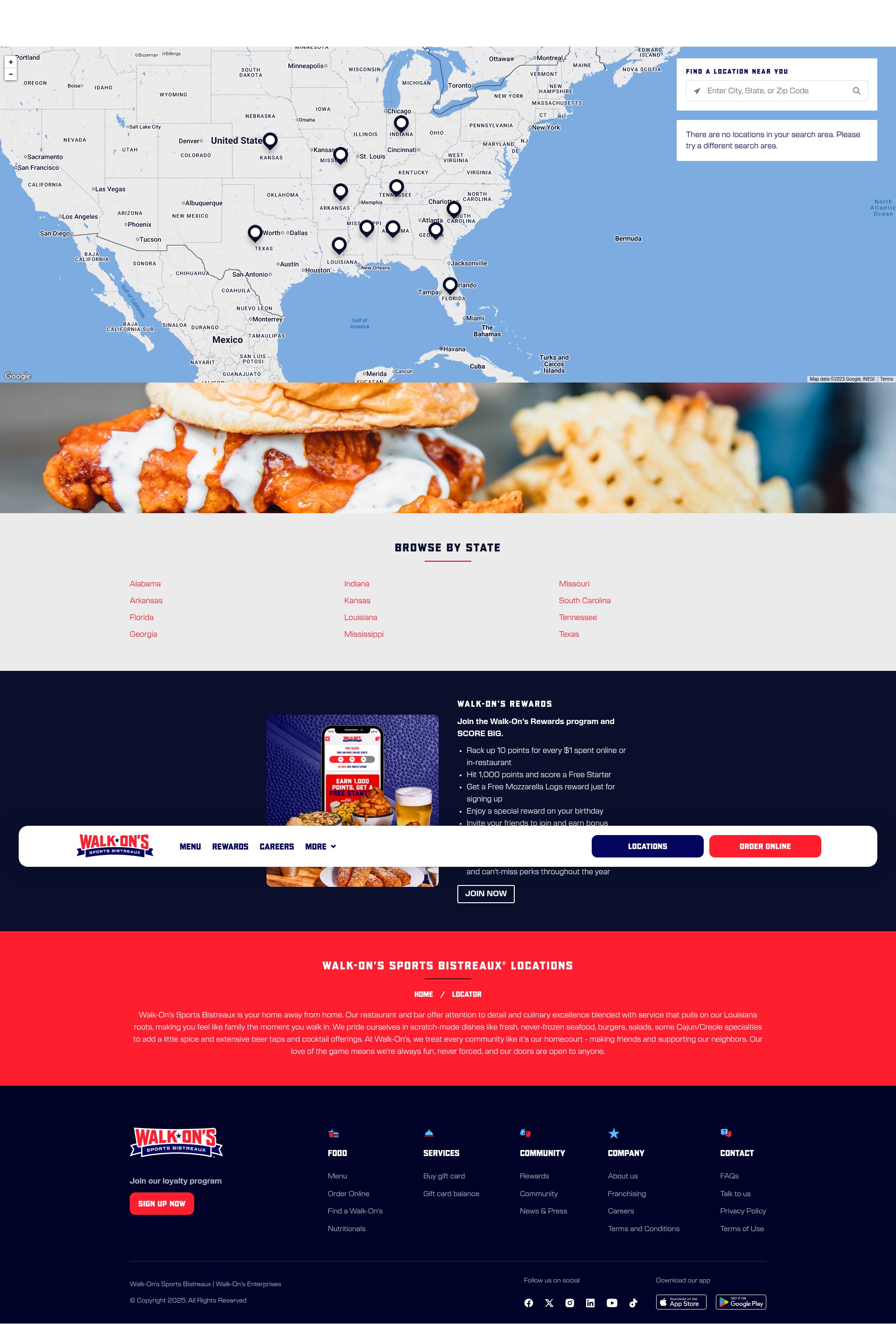 Screenshot of locate.walk-ons.com