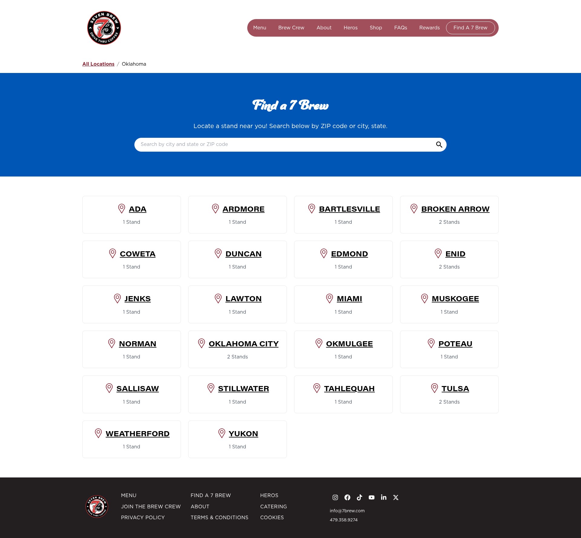 Screenshot of locations.7brew.com