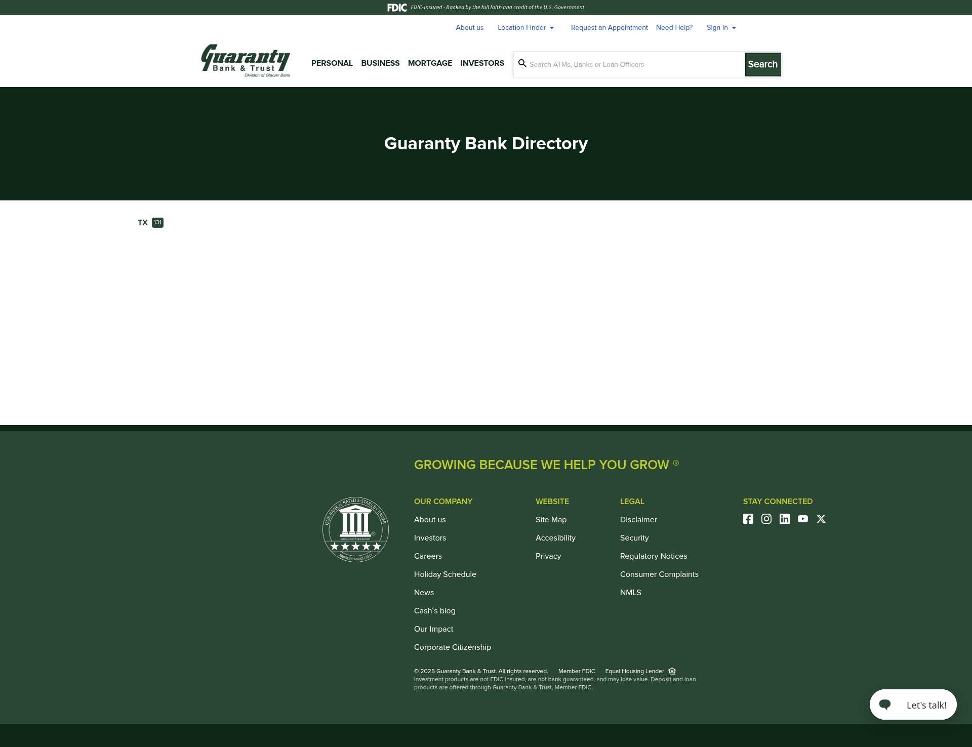 Screenshot of locations.gnty.com