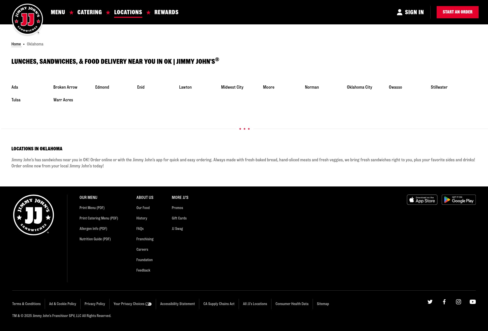 Screenshot of locations.jimmyjohns.com