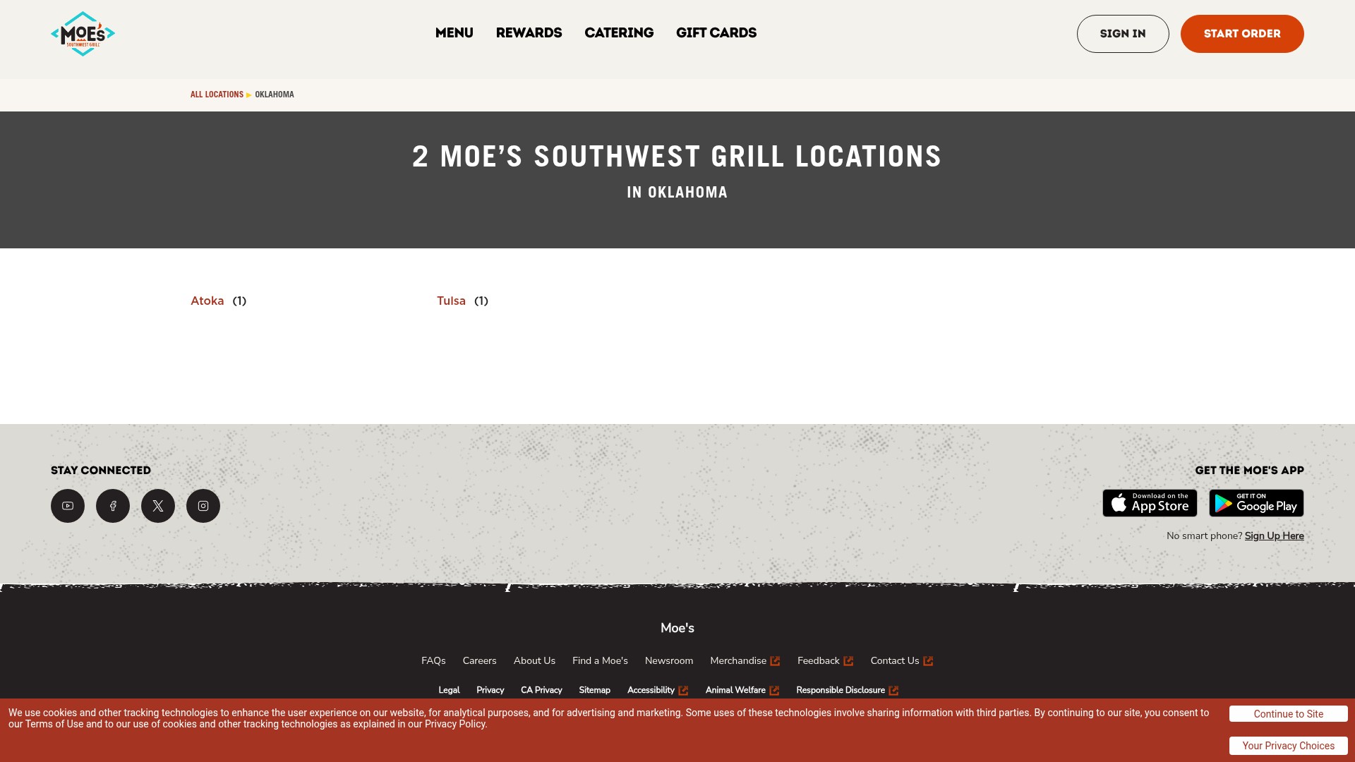 Screenshot of locations.moes.com