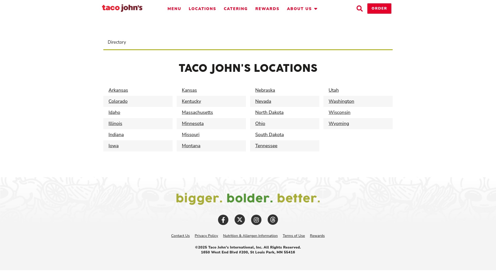 Screenshot of locations.tacojohns.com