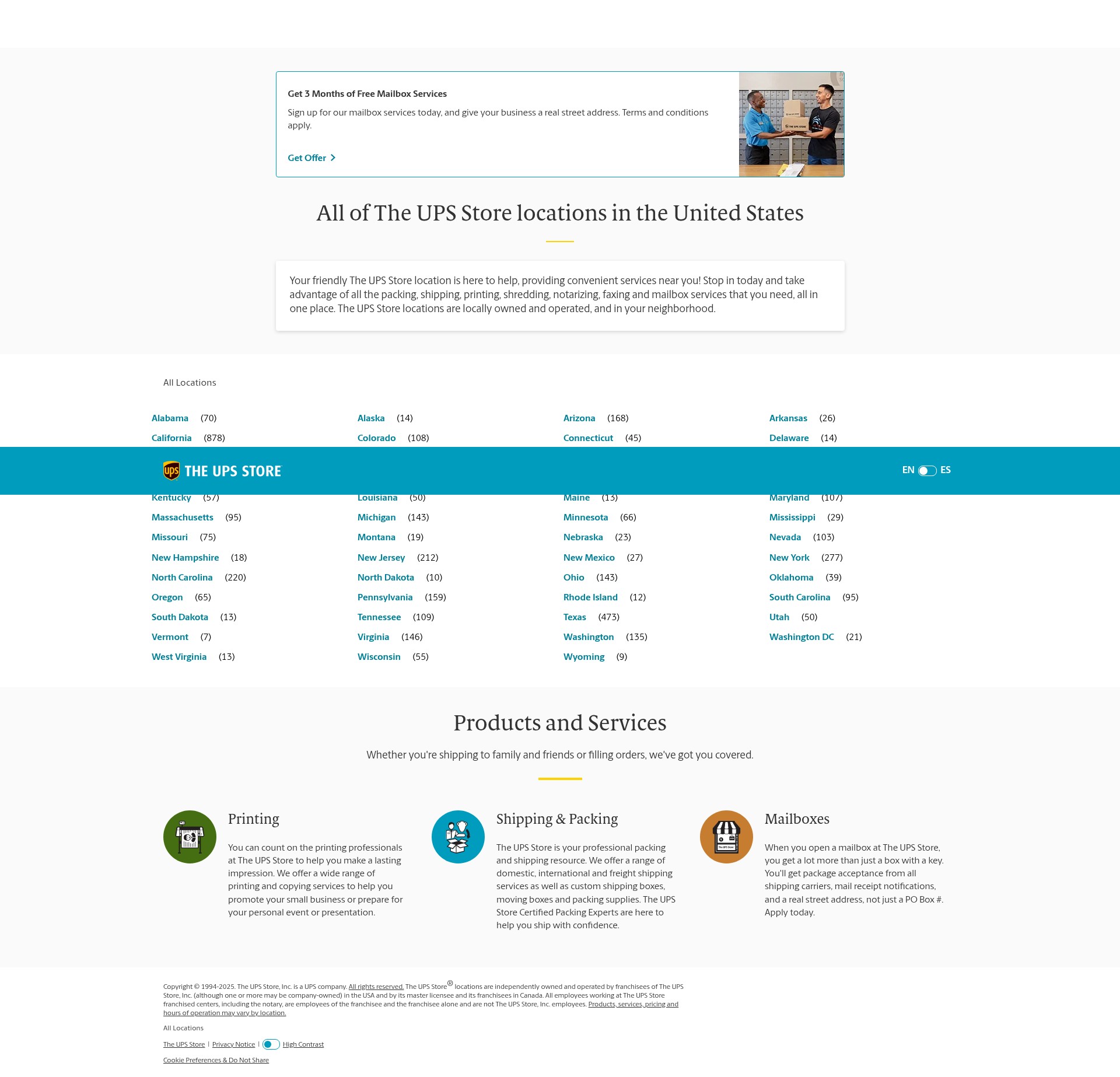 Screenshot of locations.theupsstore.com