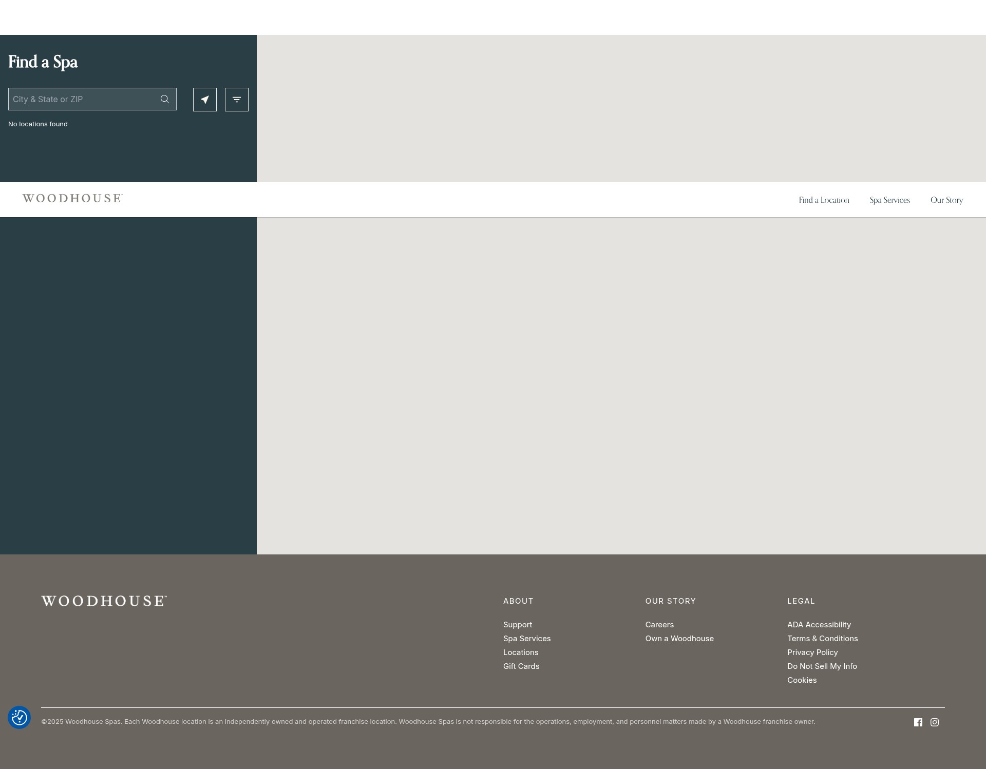 Screenshot of locations.woodhousespas.com