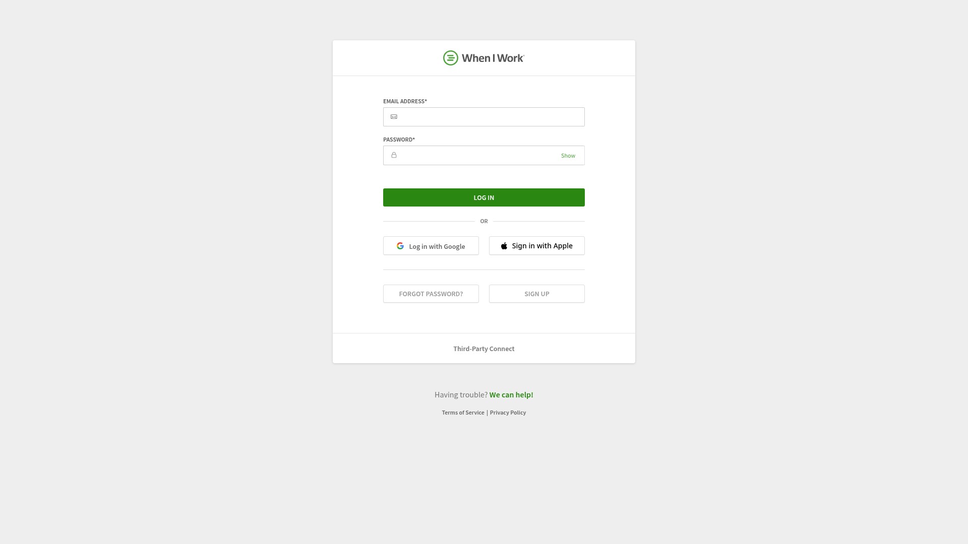Screenshot of login.wheniwork.com