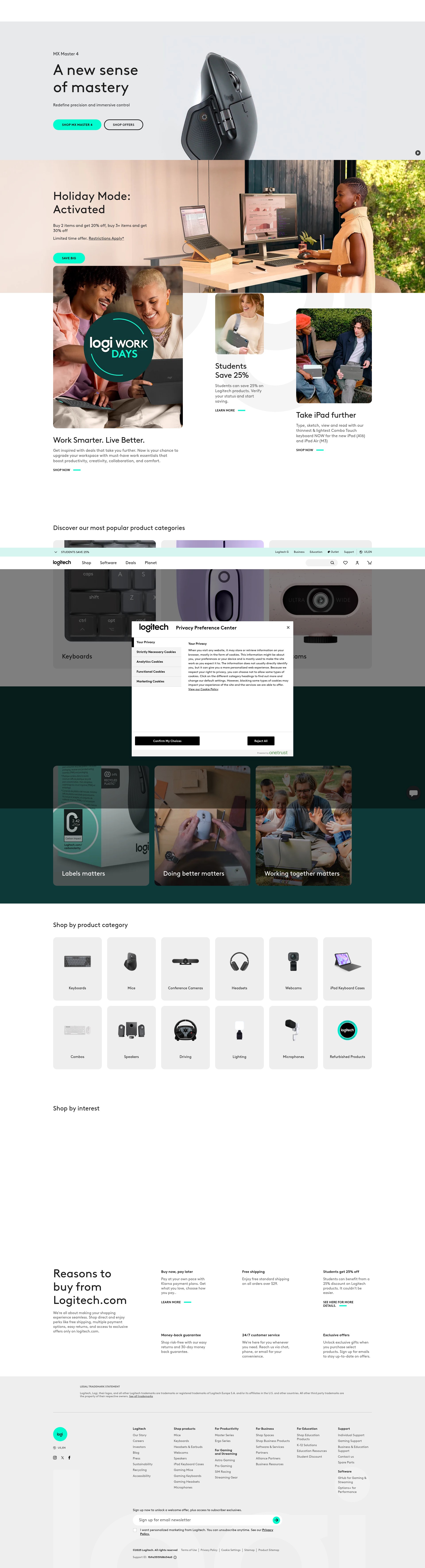 Screenshot of logitech.com