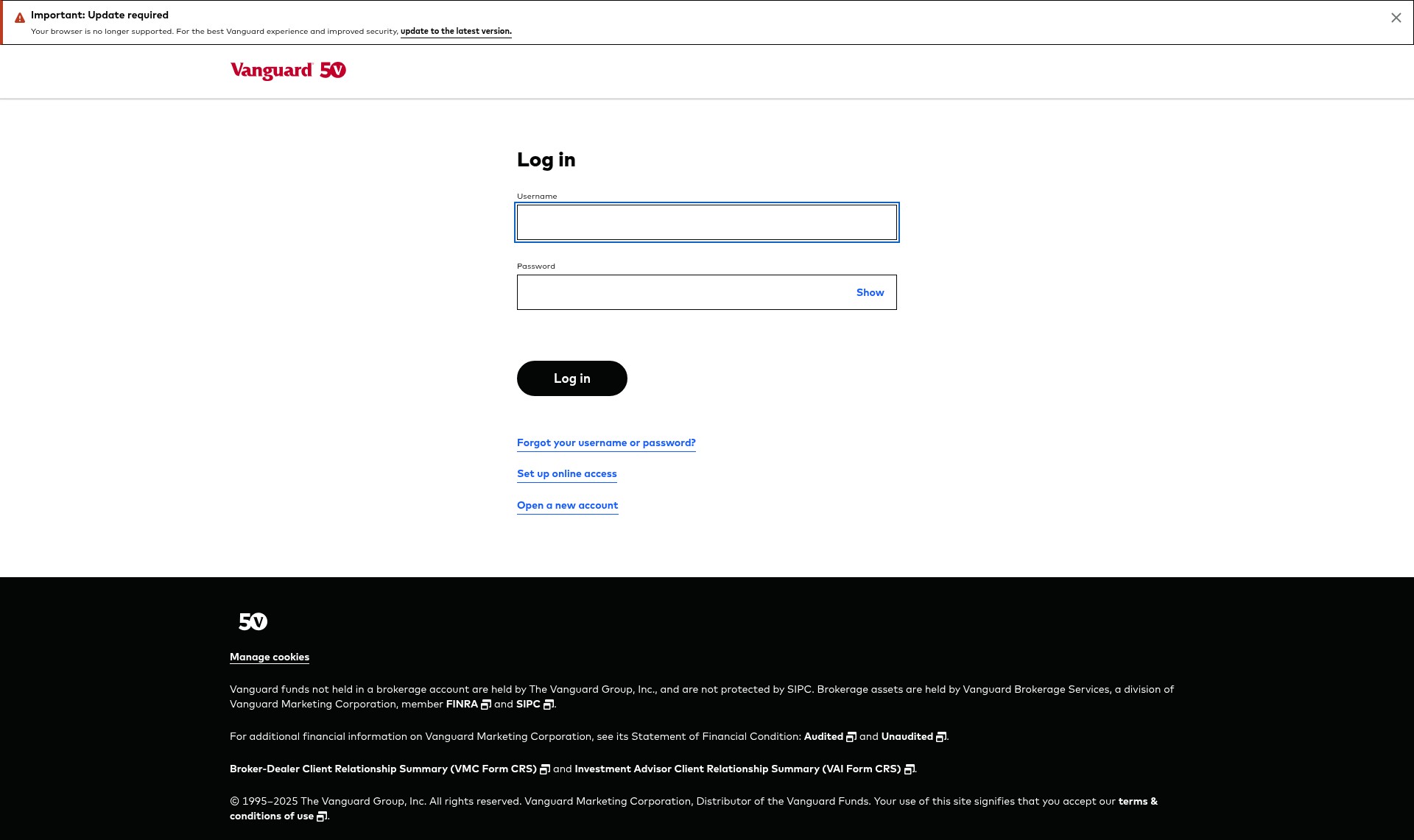 Screenshot of logon.vanguard.com